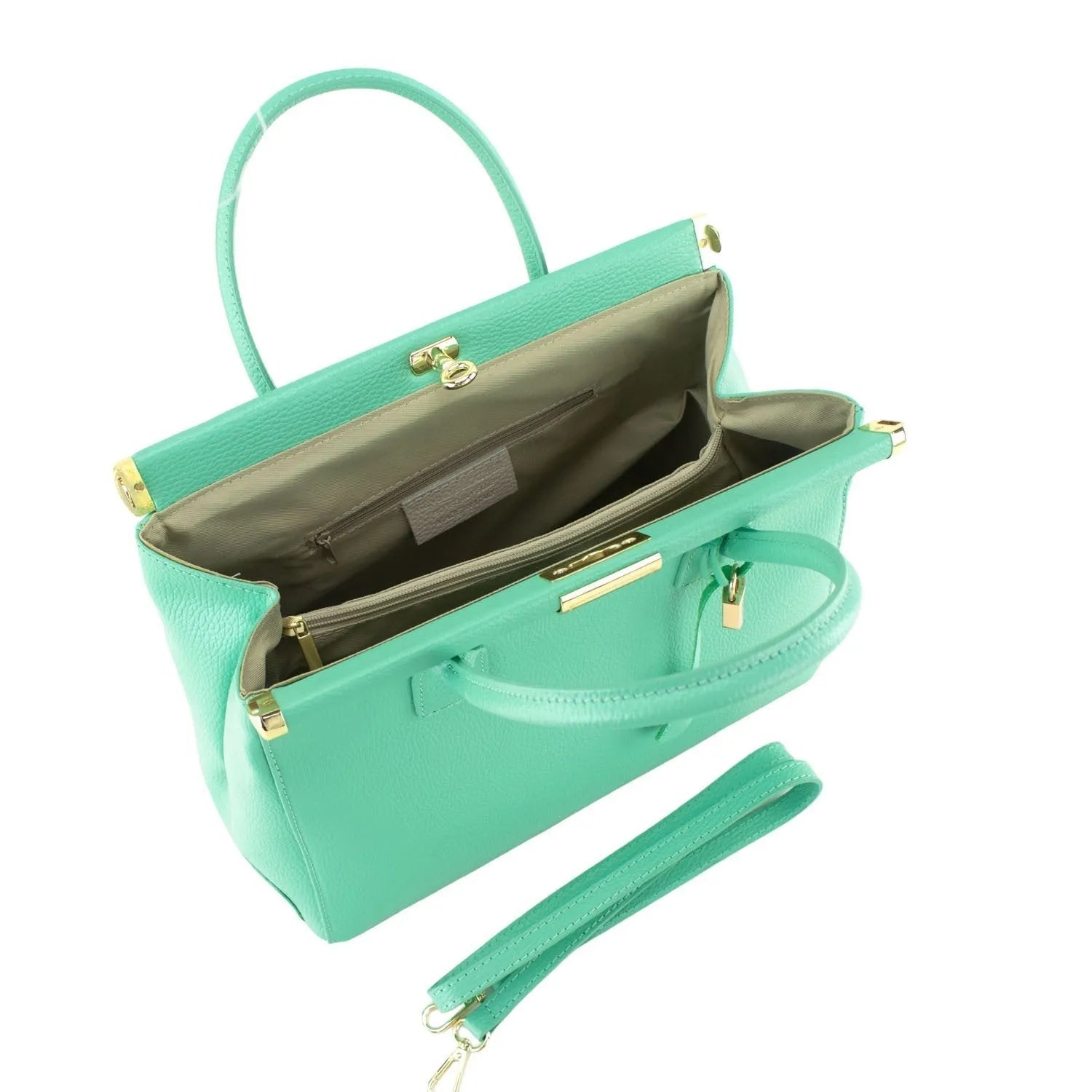 Bolso de mano en Piel Pregato Classic Menta - KimondoShop