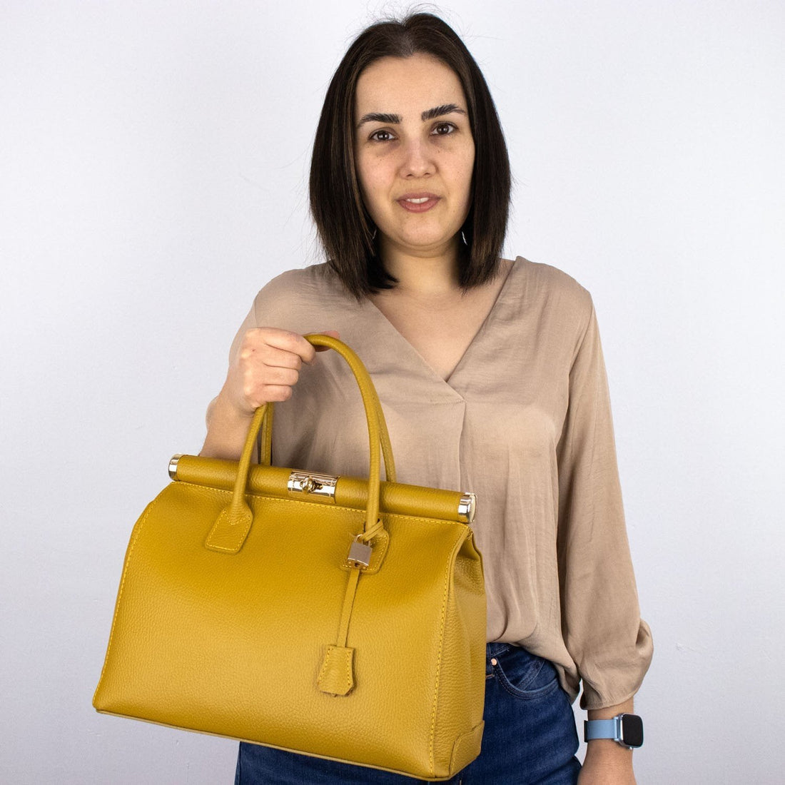 Bolso de mano en Piel Pregato Classic Mostaza - KimondoShop