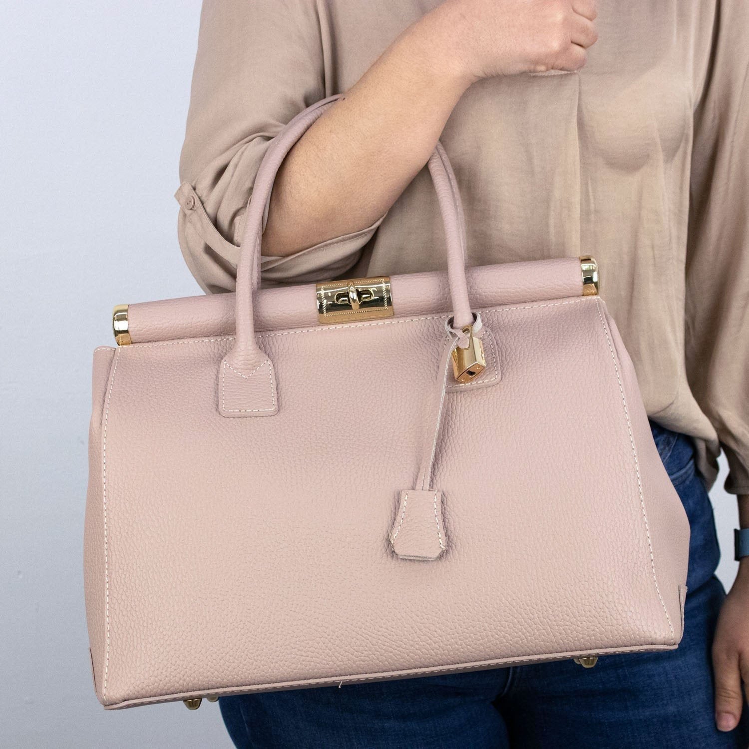 Bolso de mano en Piel Pregato Classic Nude - KimondoShop