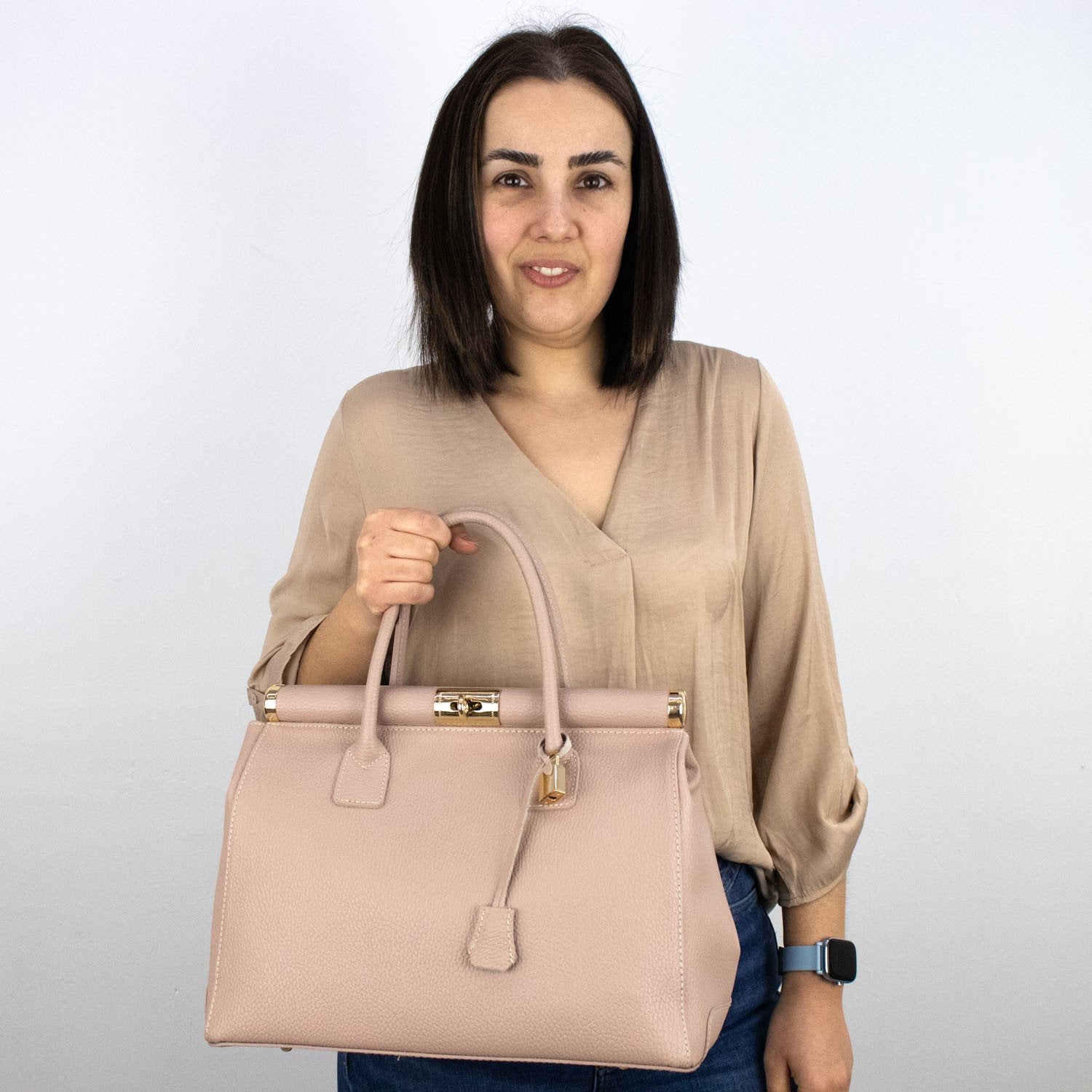 Bolso de mano en Piel Pregato Classic Nude - KimondoShop