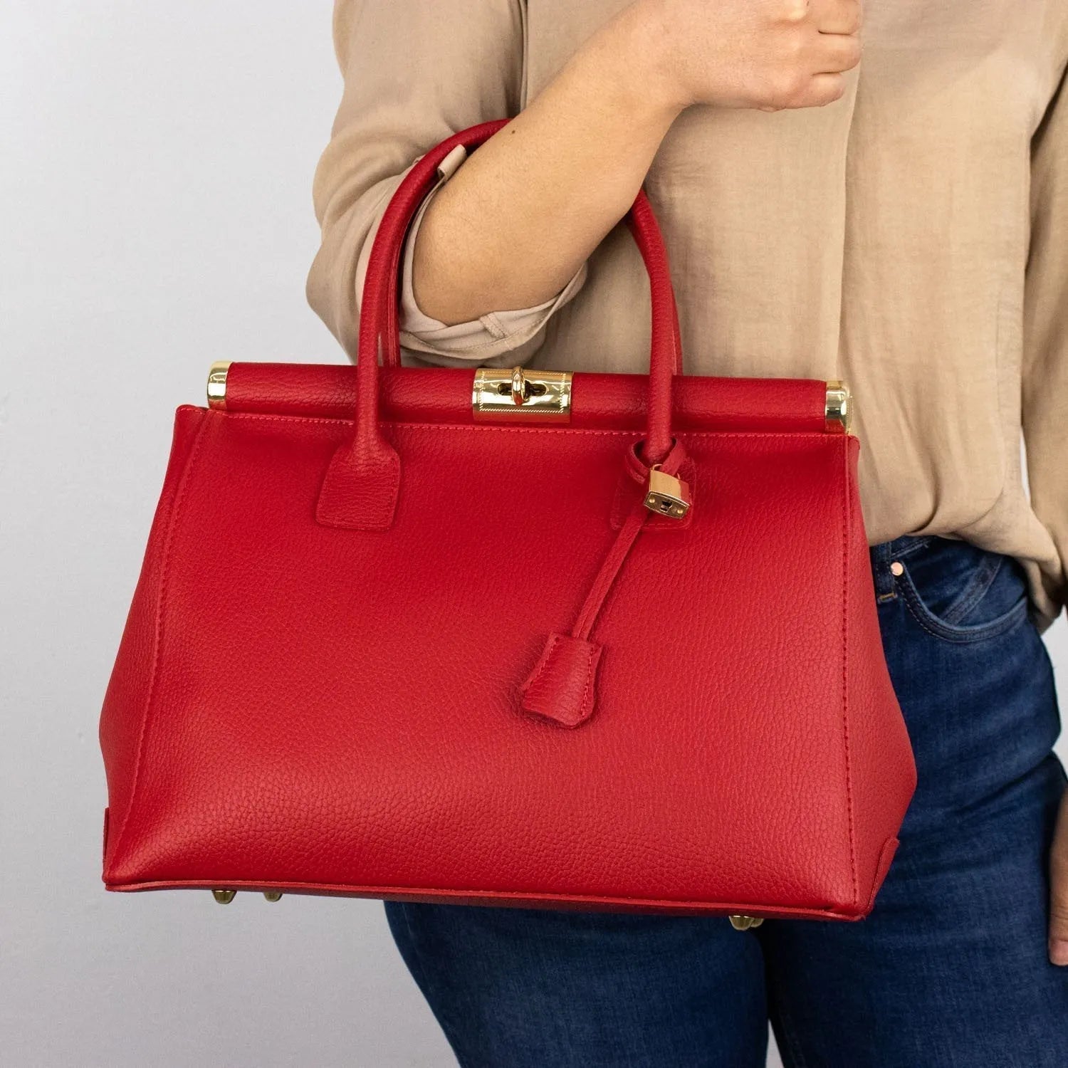 Bolso de mano en Piel Pregato Classic Rojo - KimondoShop