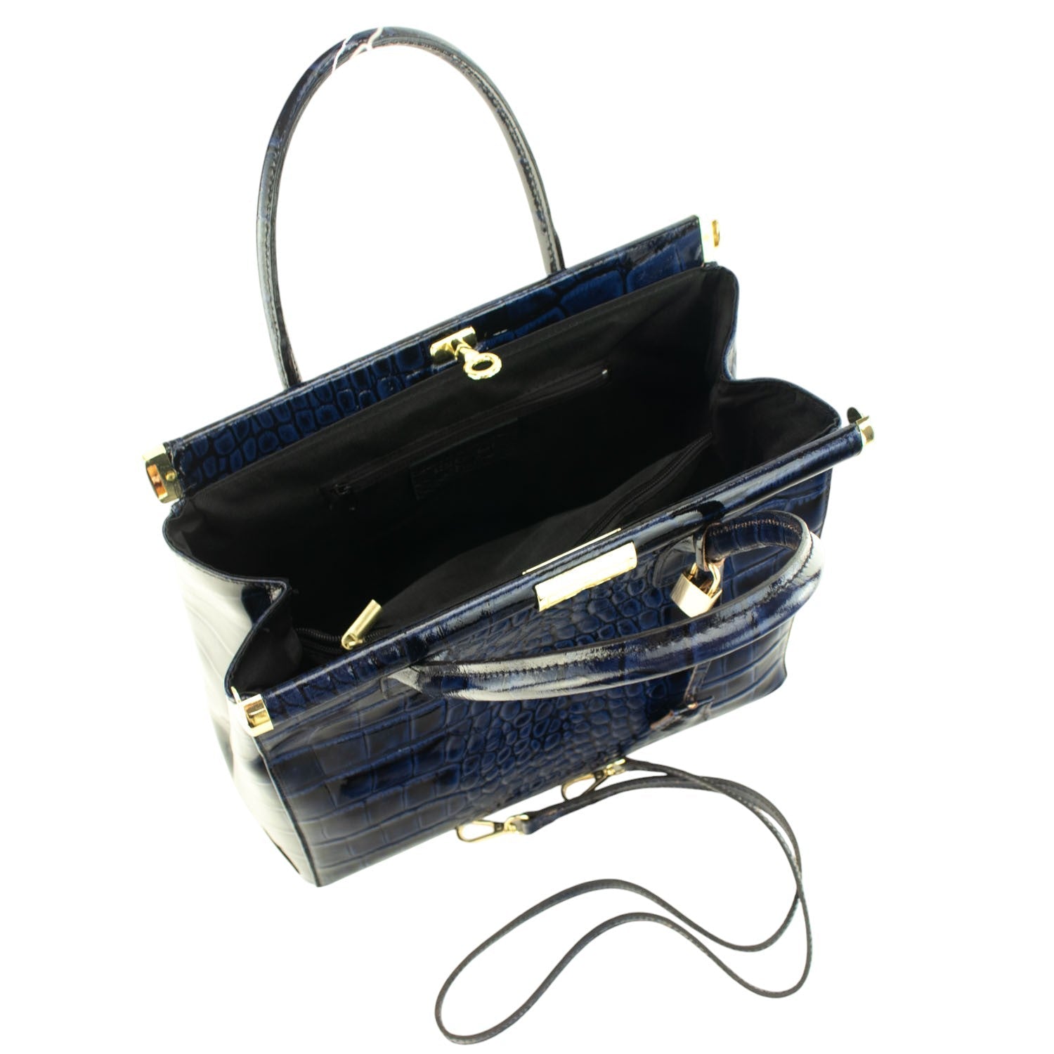 Bolso de mano en Piel Pregato Classic Special Croc Azul marino - KimondoShop