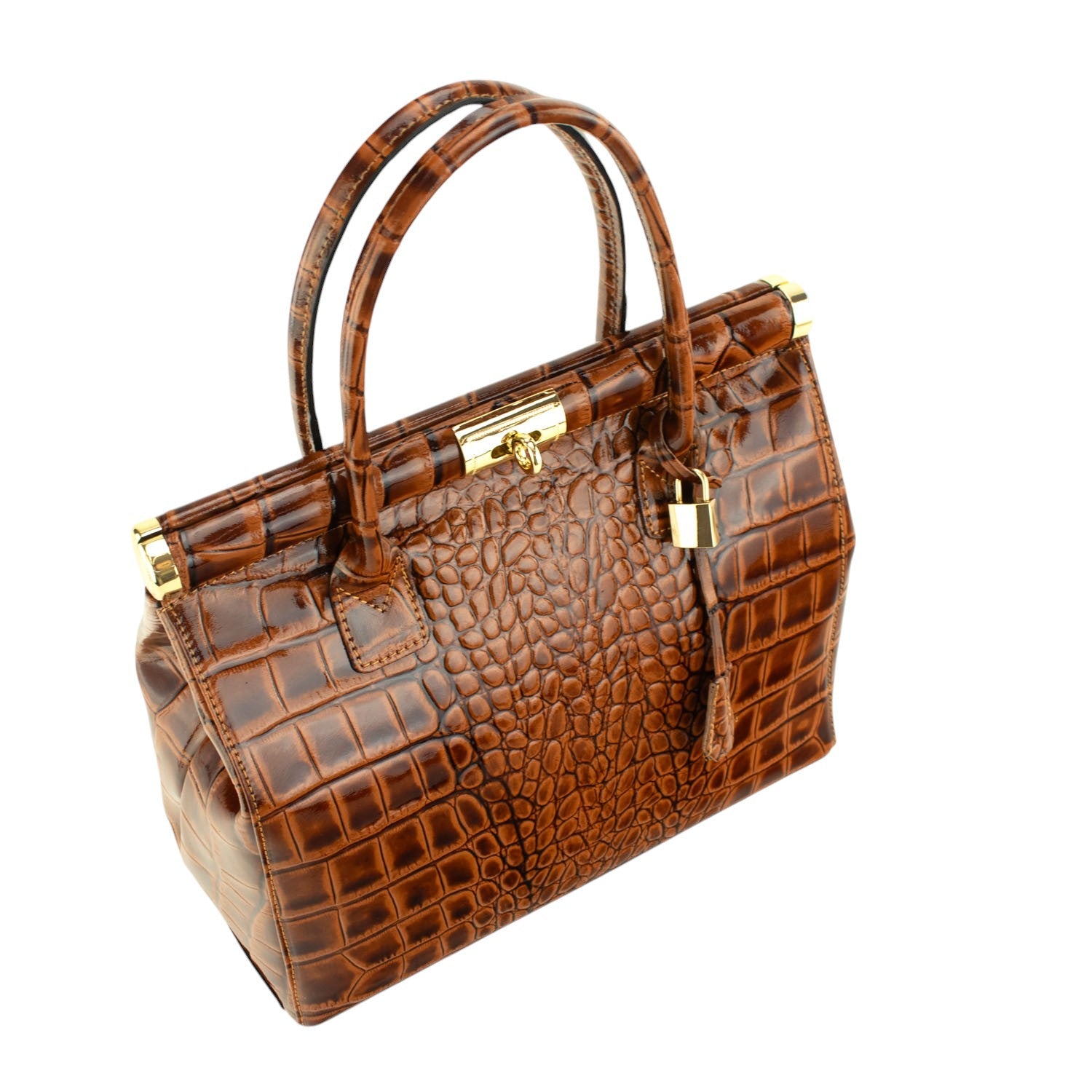 Bolso de mano en Piel Pregato Classic Special Croc Camel - KimondoShop