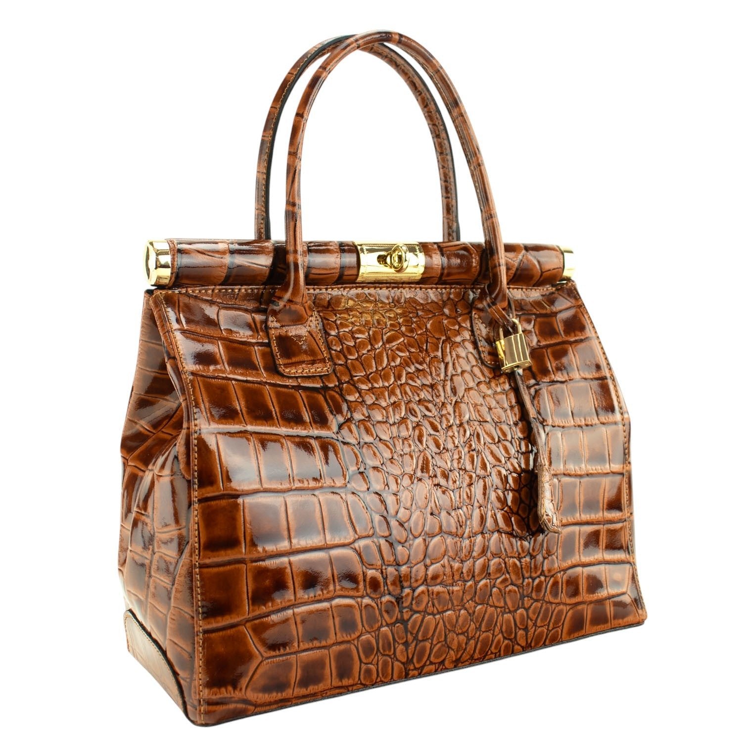 Bolso de mano en Piel Pregato Classic Special Croc Camel - KimondoShop