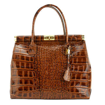 Bolso de mano en Piel Pregato Classic Special Croc Camel - KimondoShop