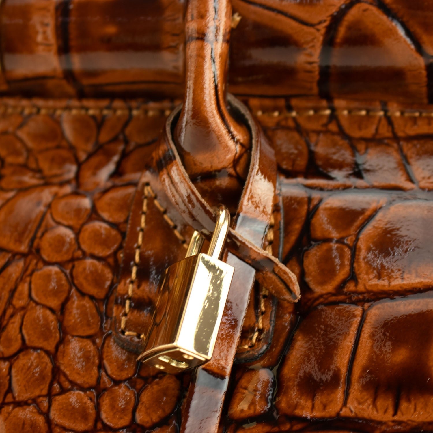 Bolso de mano en Piel Pregato Classic Special Croc Camel - KimondoShop