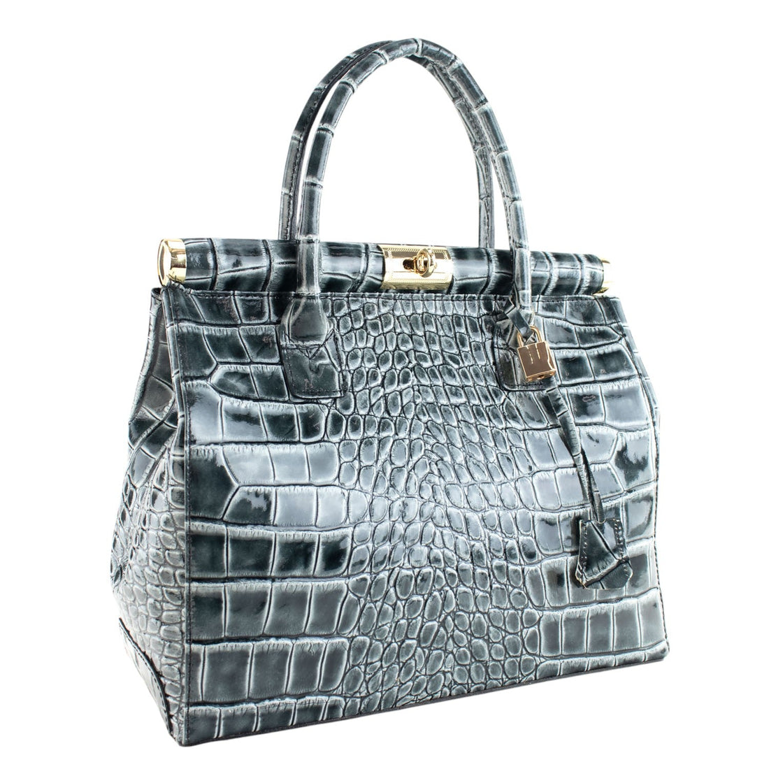 Bolso de mano en Piel Pregato Classic Special Croc Gris - KimondoShop