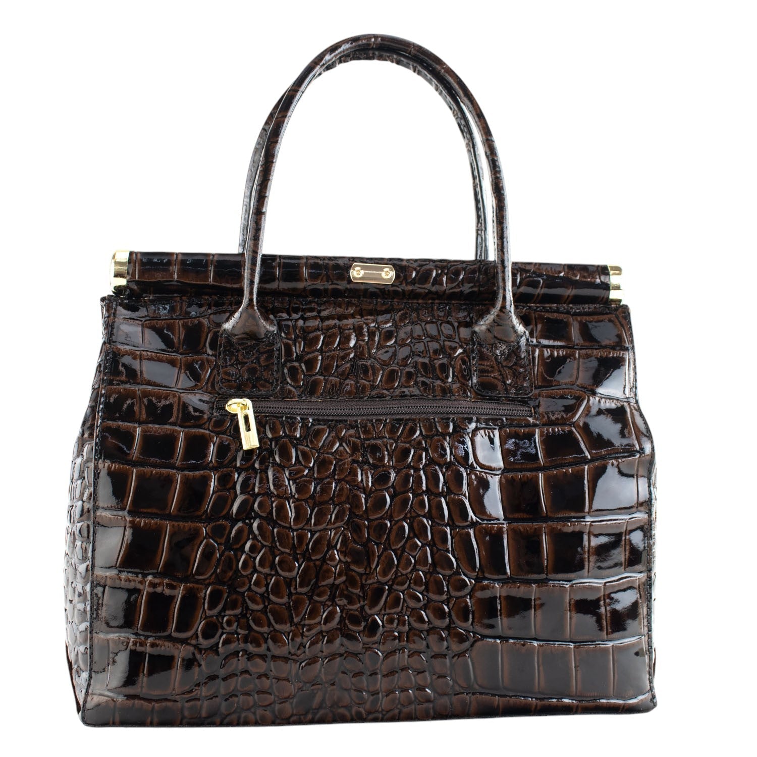 Bolso de mano en Piel Pregato Classic Special Croc Marrón oscuro - KimondoShop