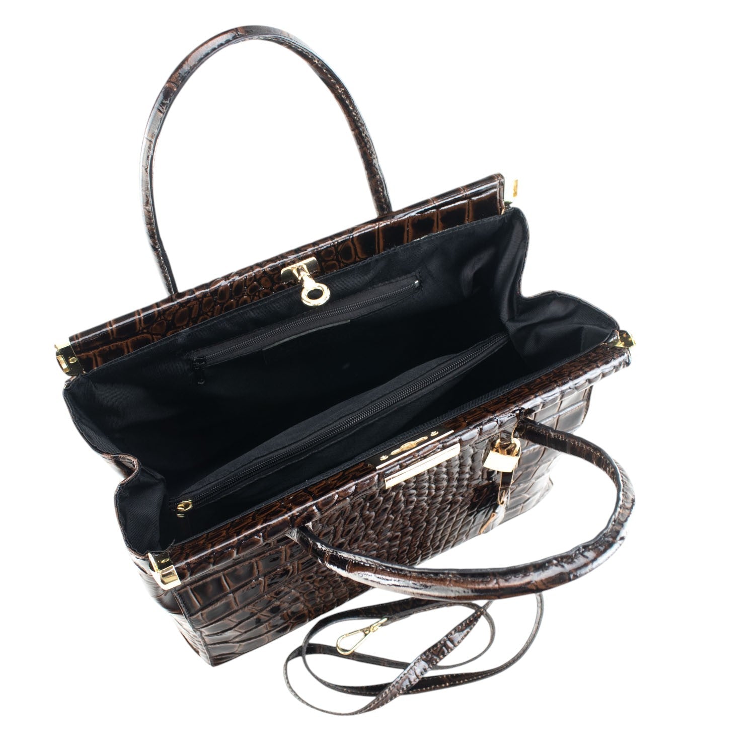 Bolso de mano en Piel Pregato Classic Special Croc Marrón oscuro - KimondoShop