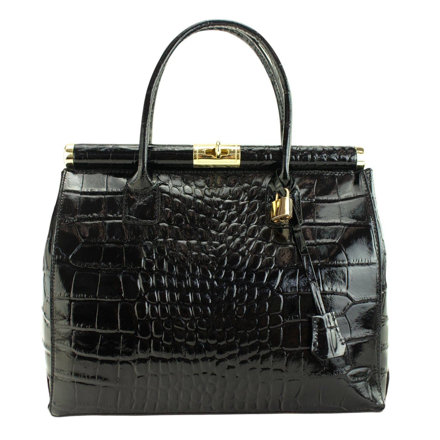 Bolso de mano en Piel Pregato Classic Special Croc Negro - KimondoShop