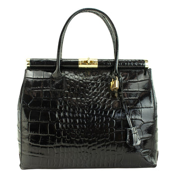 Bolso de mano en Piel Pregato Classic Special Croc Negro - KimondoShop