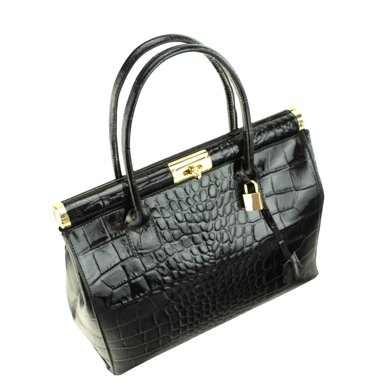 Bolso de mano en Piel Pregato Classic Special Croc Negro - KimondoShop