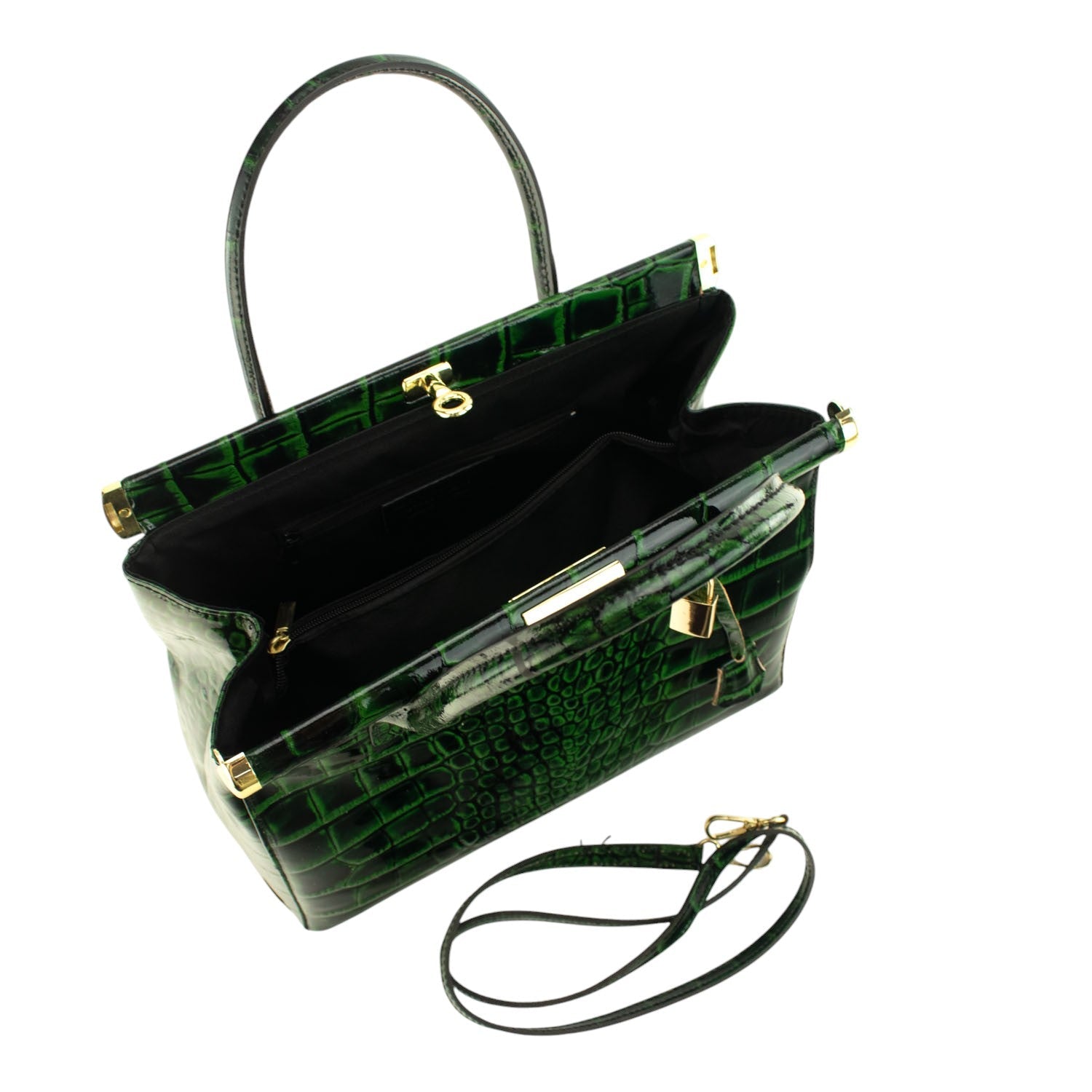 Bolso de mano en Piel Pregato Classic Special Croc Verde - KimondoShop