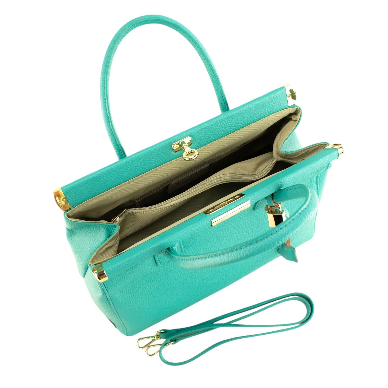 Bolso de mano en Piel Pregato Classic Turquesa Aqua - KimondoShop