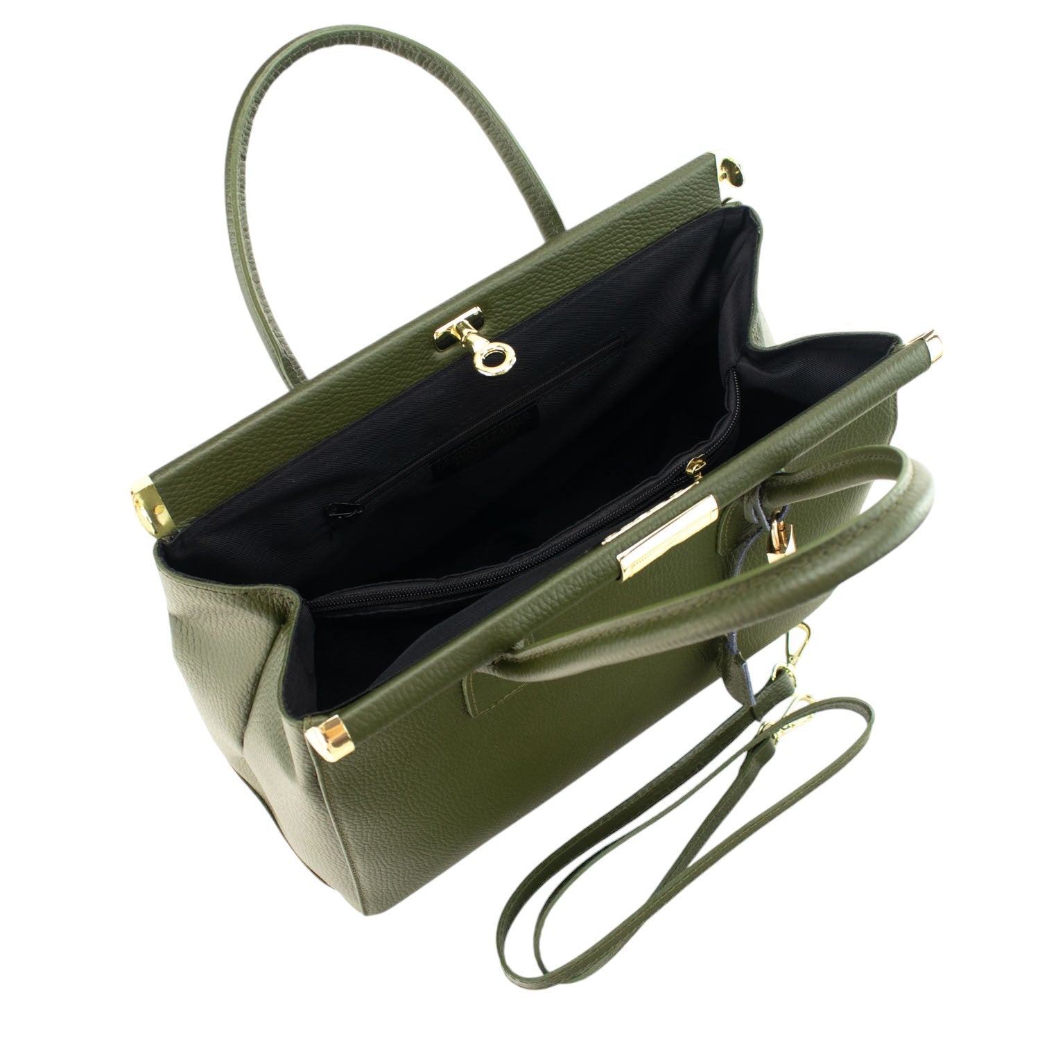 Bolso de mano en Piel Pregato Classic Verde oliva - KimondoShop