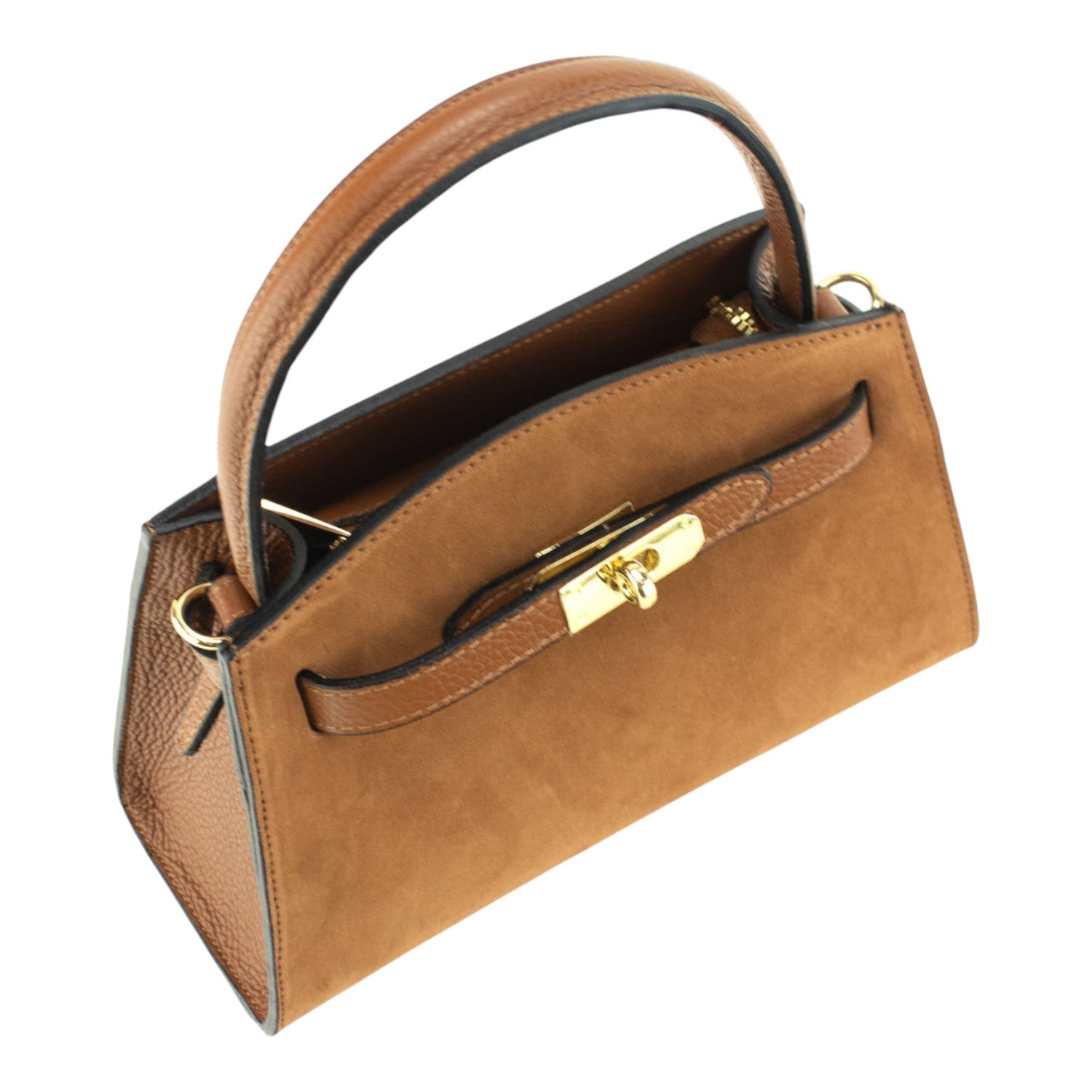 Bolso de mano en piel Pregato Nuit Ante Camel - KimondoShop