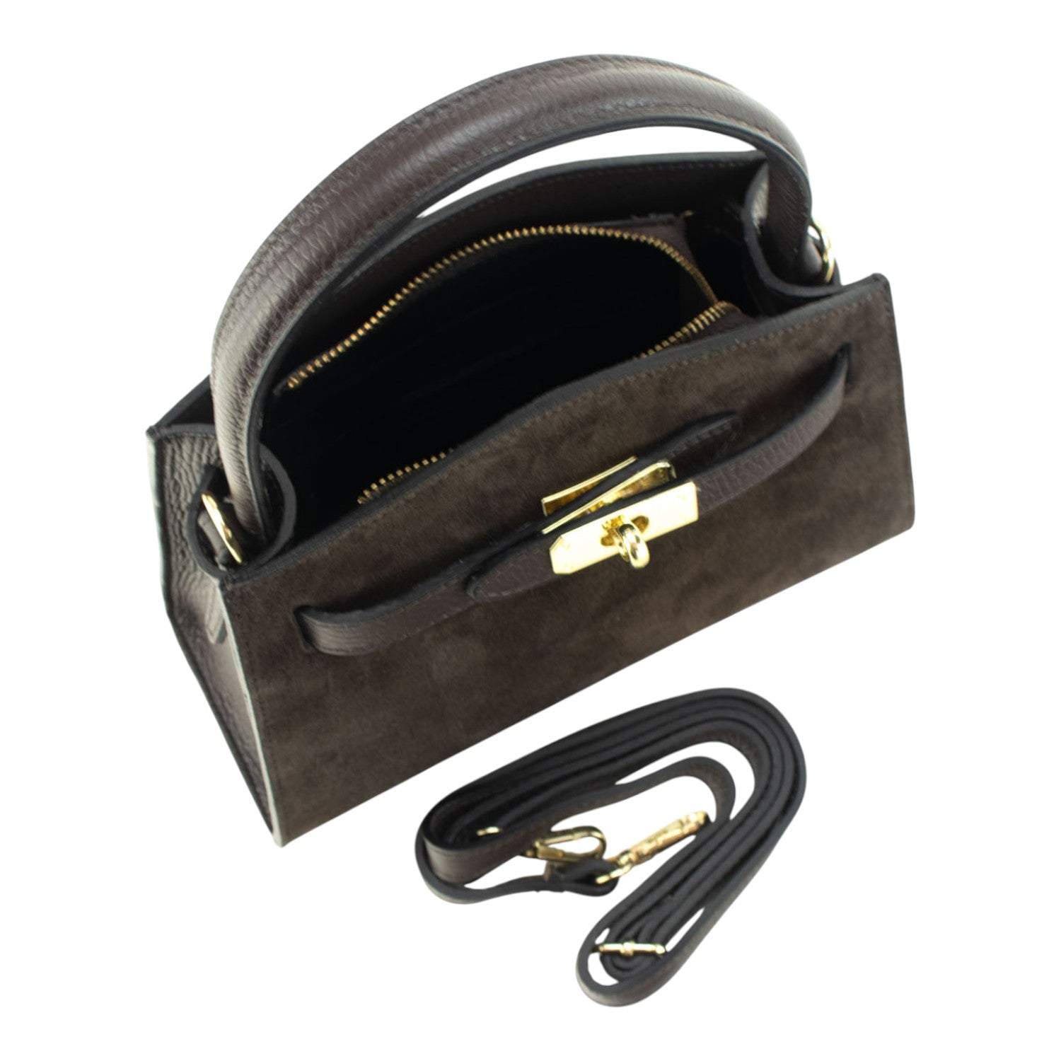 Bolso de mano en piel Pregato Nuit Ante Chocolate - KimondoShop
