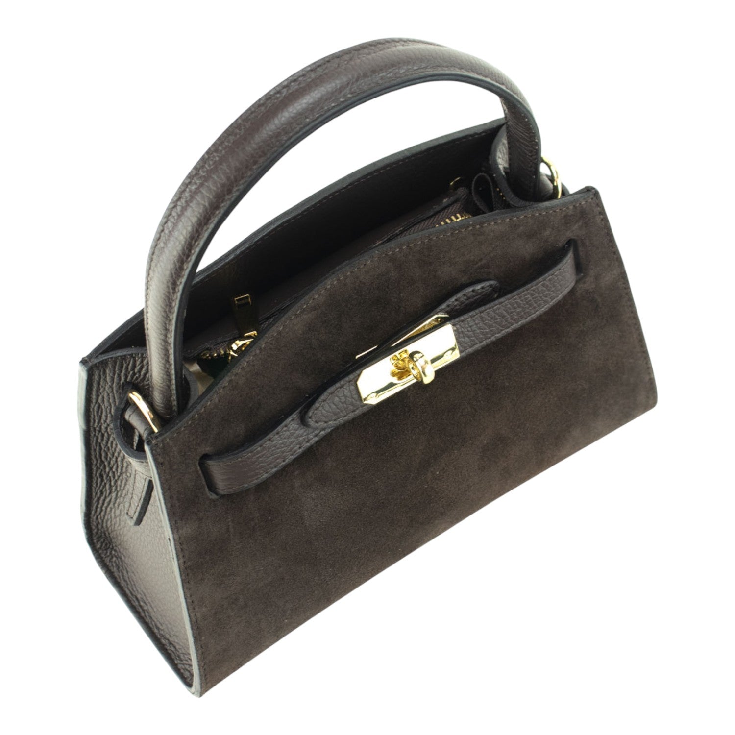 Bolso de mano en piel Pregato Nuit Ante Chocolate - KimondoShop