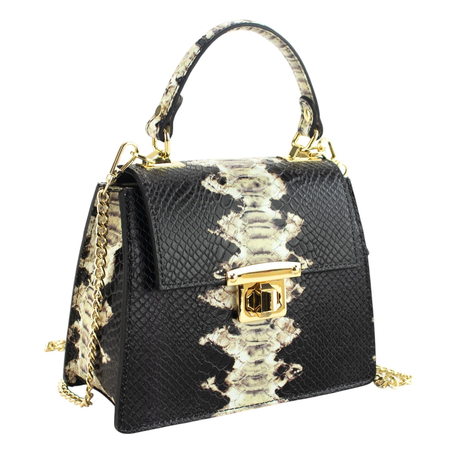 Bolso de mano Piel Pregato Gekko Beige Negro - KimondoShop