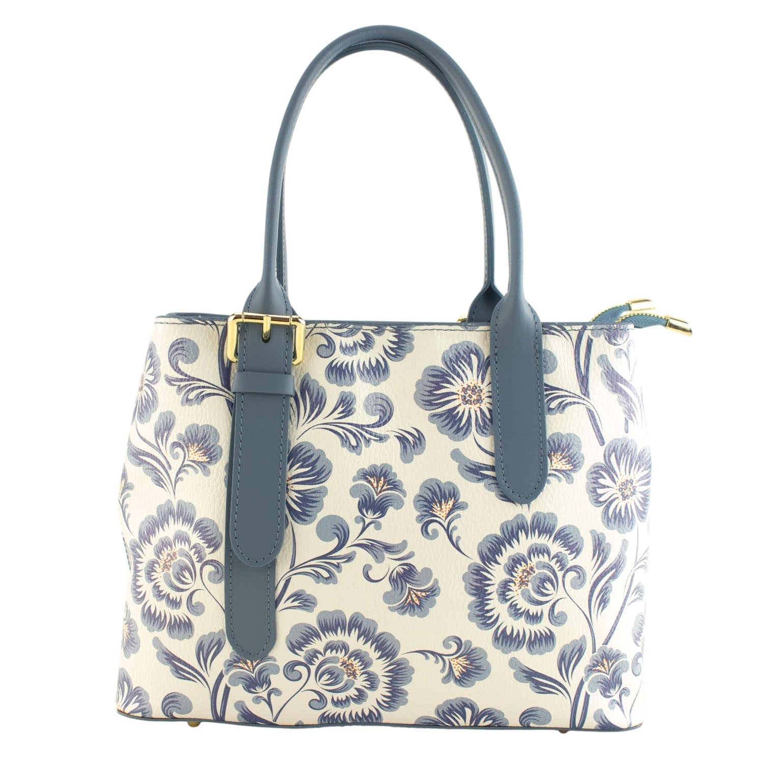 Bolso de mano Piel Pregato Serena Flores Azules Azulejo - KimondoShop