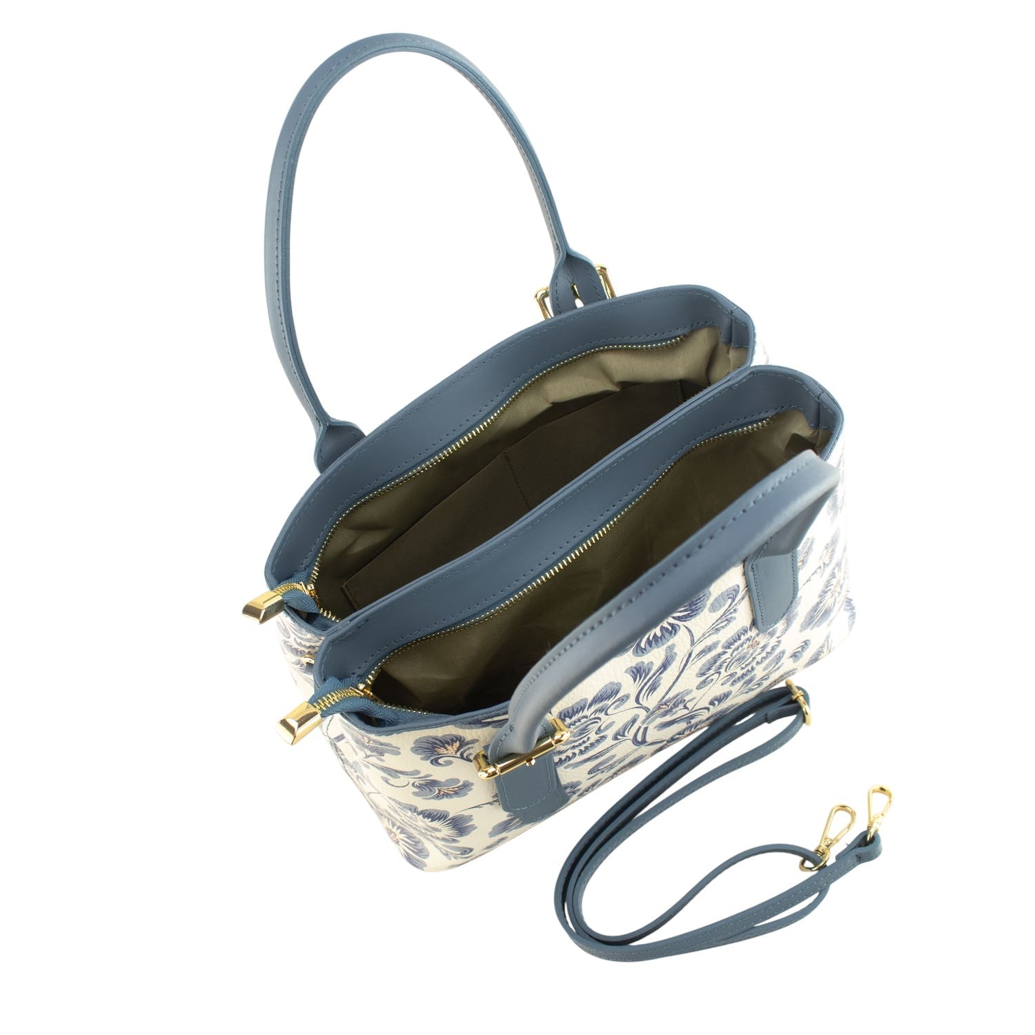 Bolso de mano Piel Pregato Serena Flores Azules Azulejo - KimondoShop