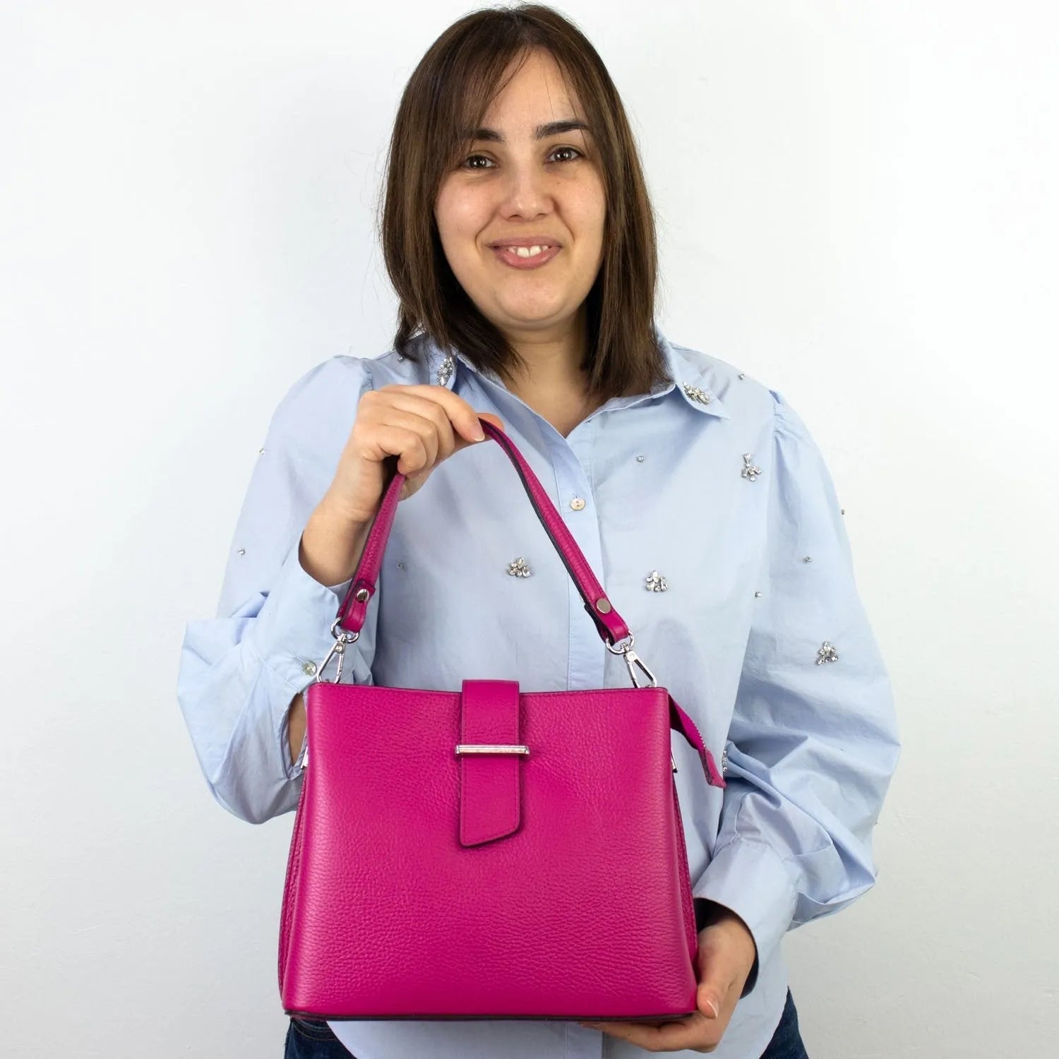 Bolso de Piel Pregato Eterea Fucsia - KimondoShop