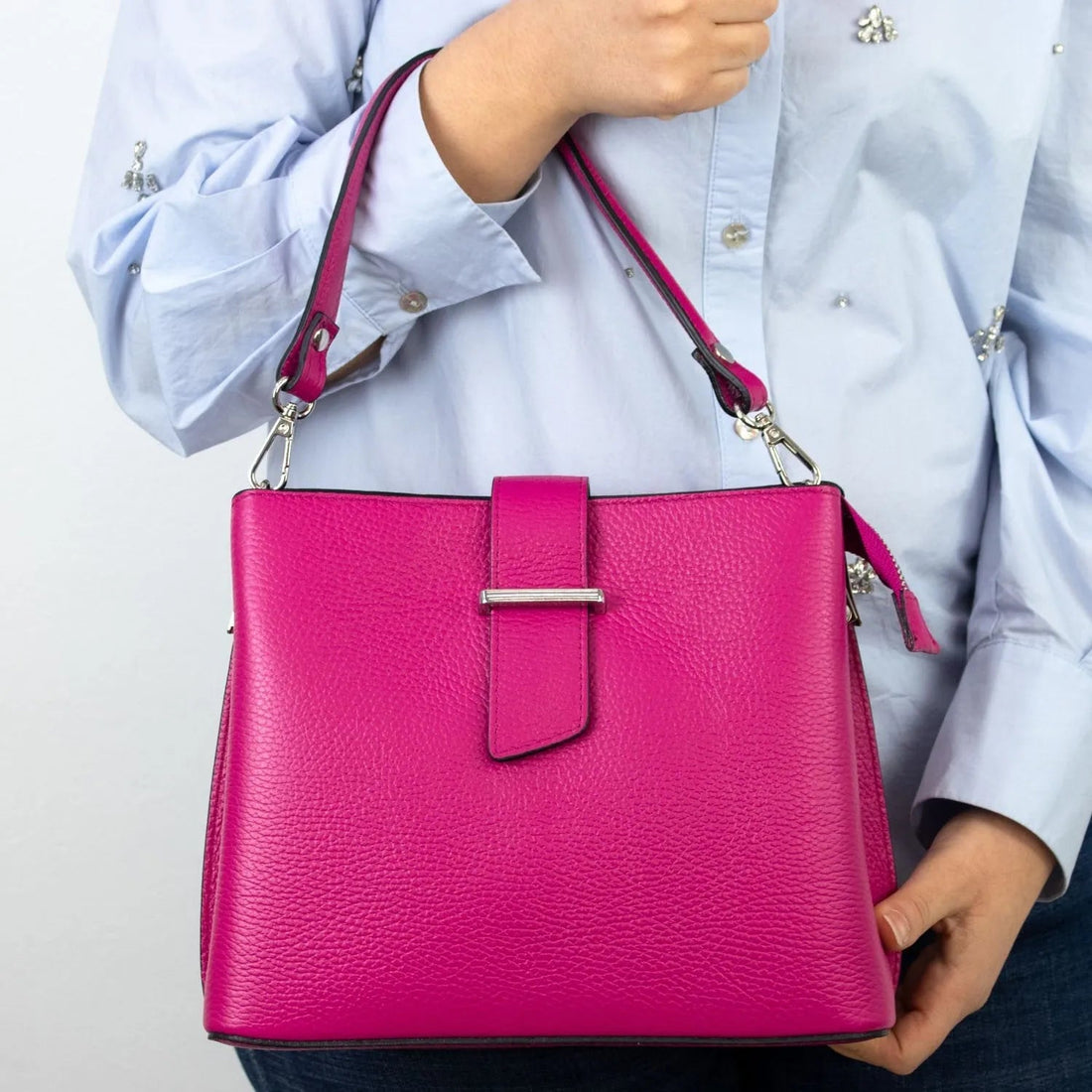 Bolso de Piel Pregato Eterea Fucsia - KimondoShop