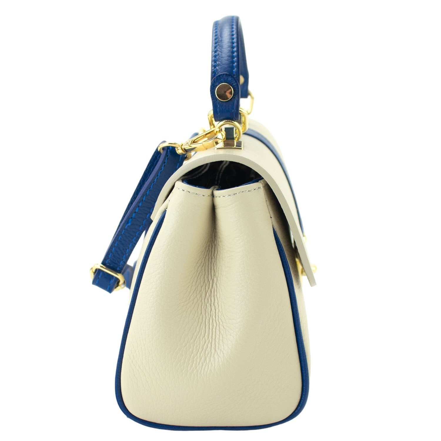 Bolso de Piel Pregato Idillio Bicolor Azul Beige - KimondoShop