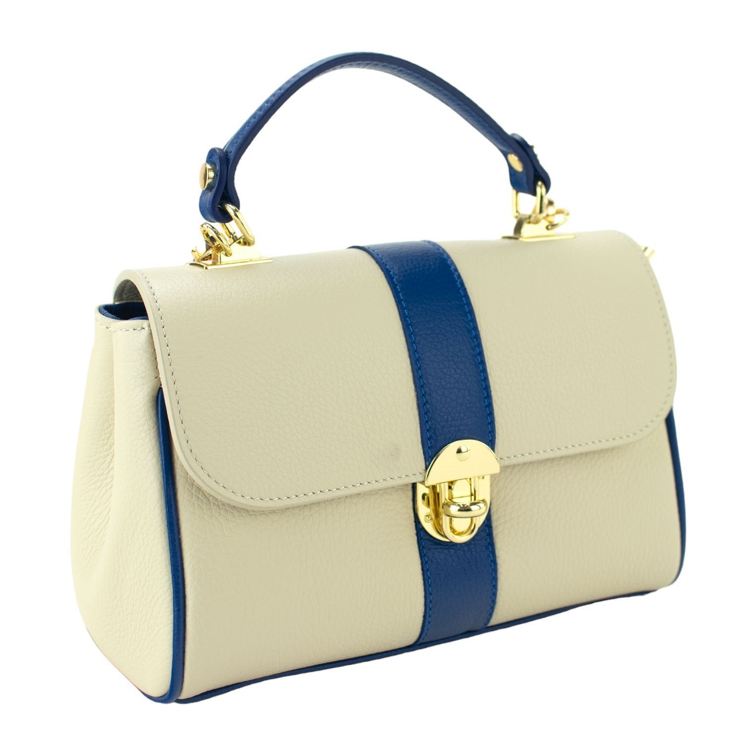 Bolso de Piel Pregato Idillio Bicolor Azul Beige - KimondoShop