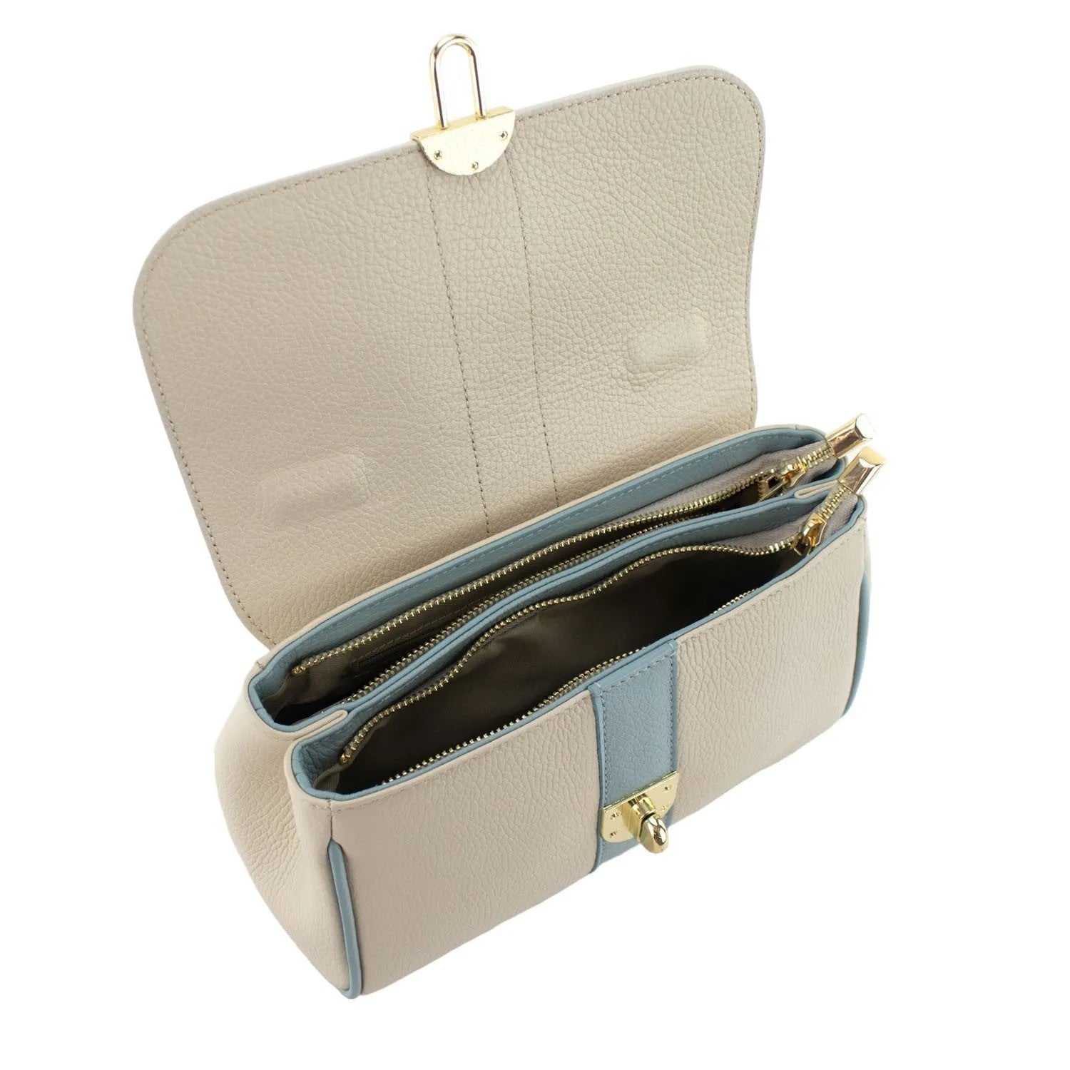 Bolso de Piel Pregato Idillio Bicolor Azul claro Beige - KimondoShop