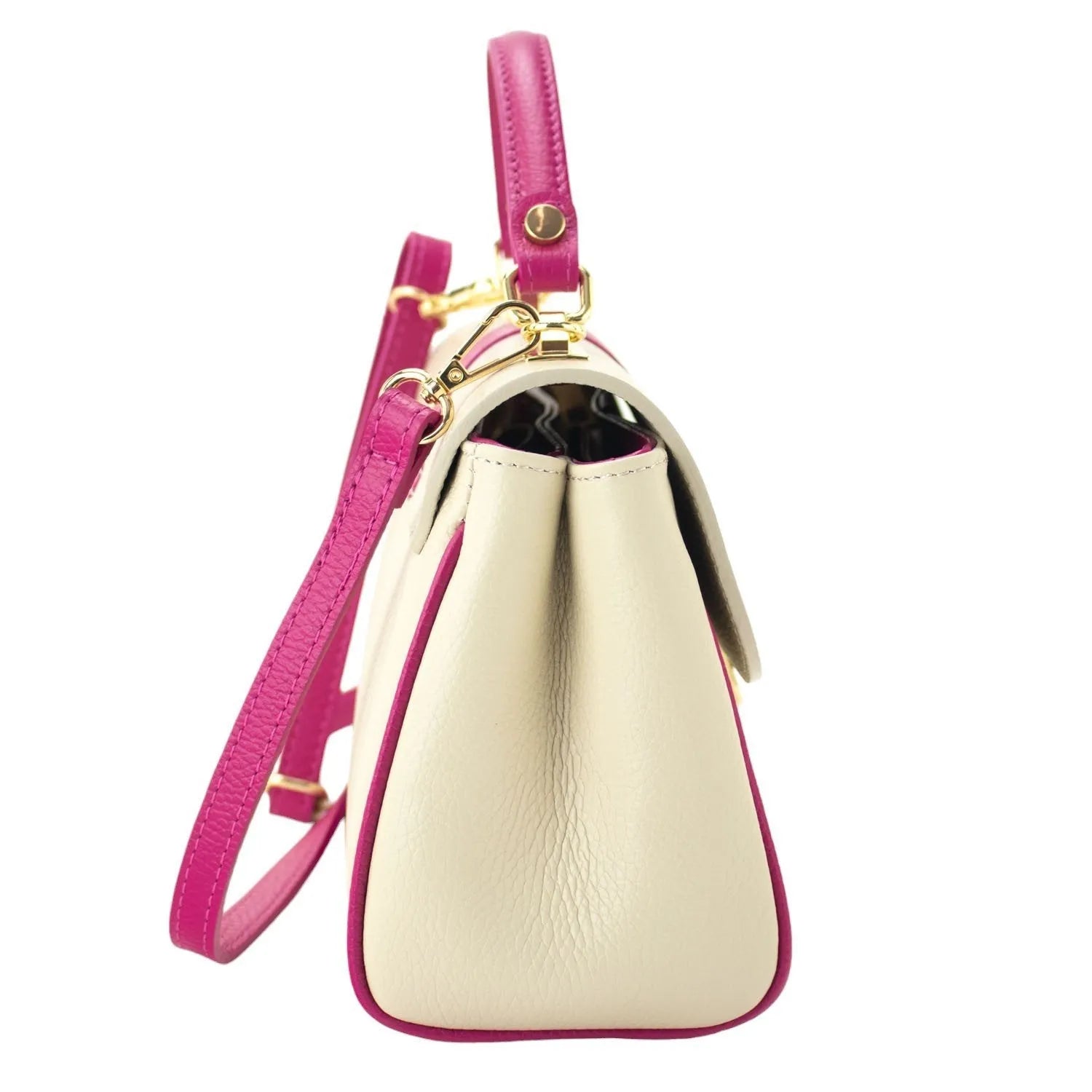 Bolso de Piel Pregato Idillio Bicolor Fucsia Beige - KimondoShop