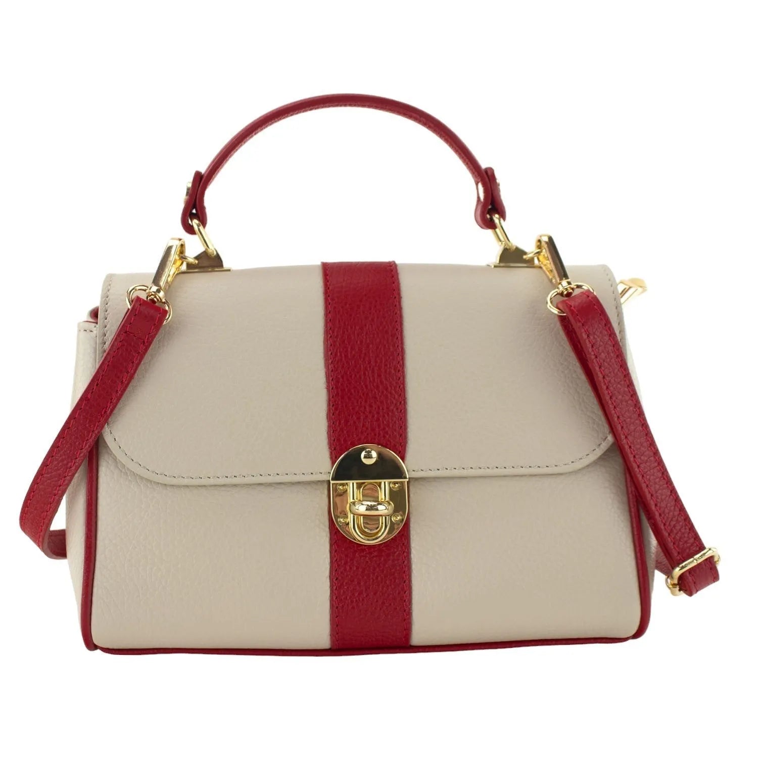 Bolso de Piel Pregato Idillio Bicolor Rojo Beige - KimondoShop