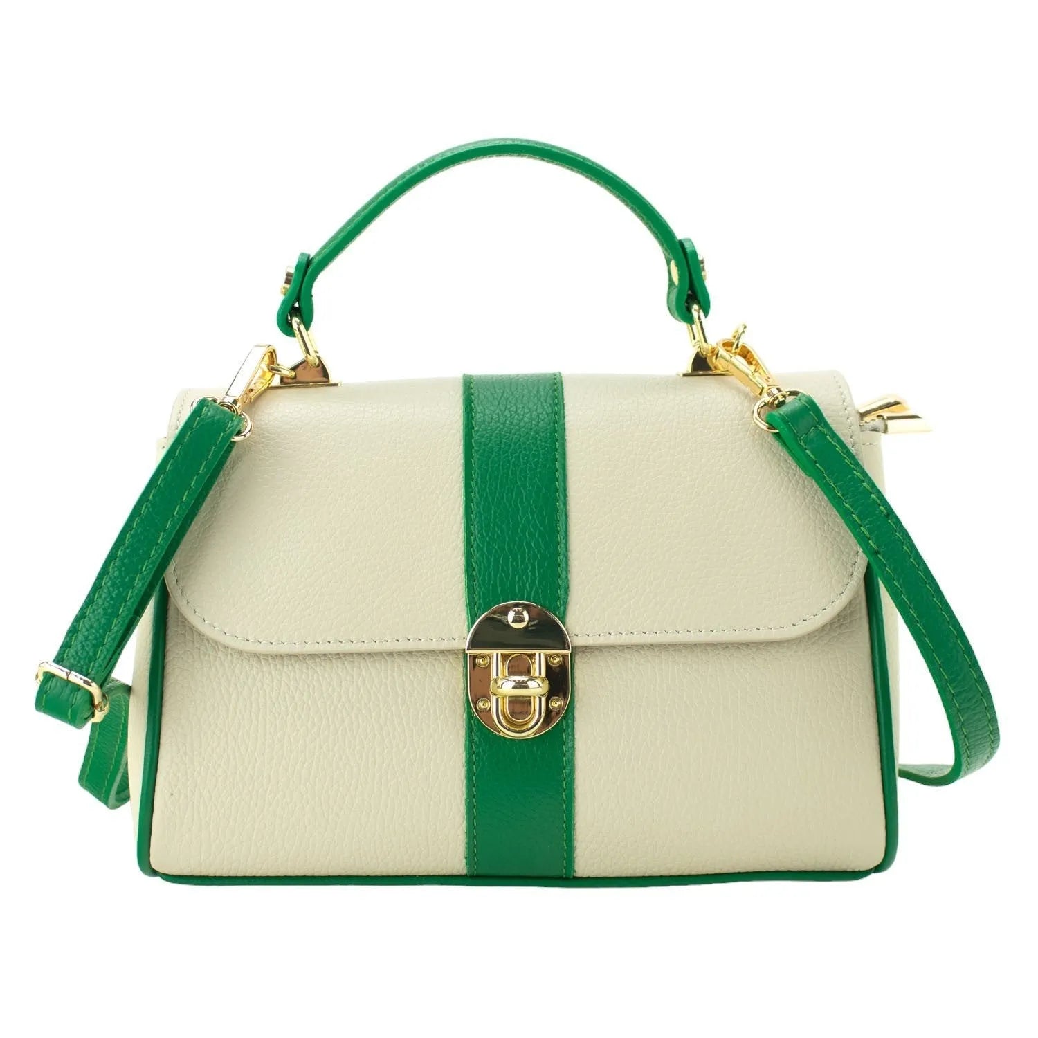 Bolso de Piel Pregato Idillio Bicolor Verde Beige - KimondoShop