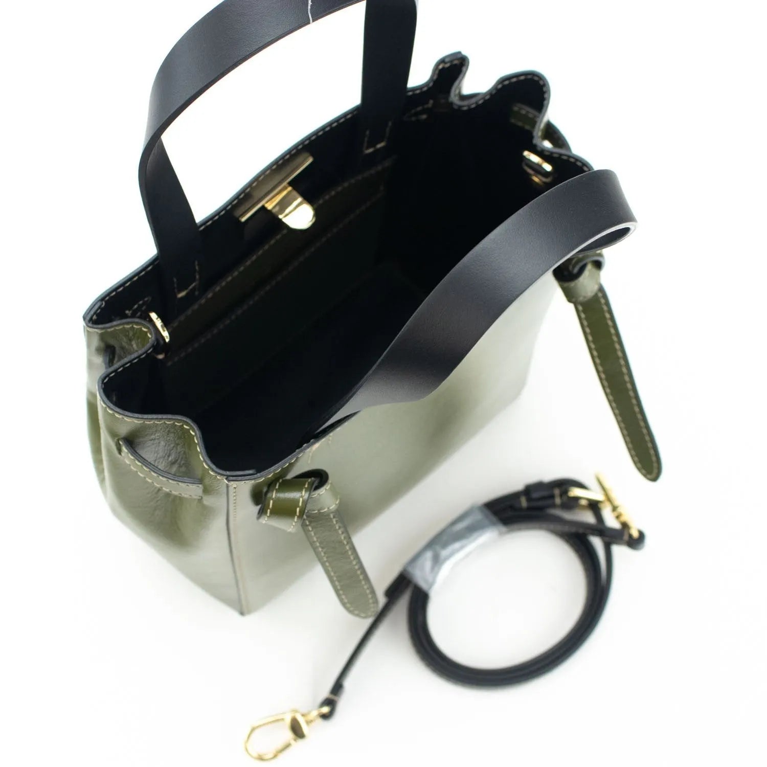 Bolso de Piel Pregato Nuvola Verde - Negro - KimondoShop