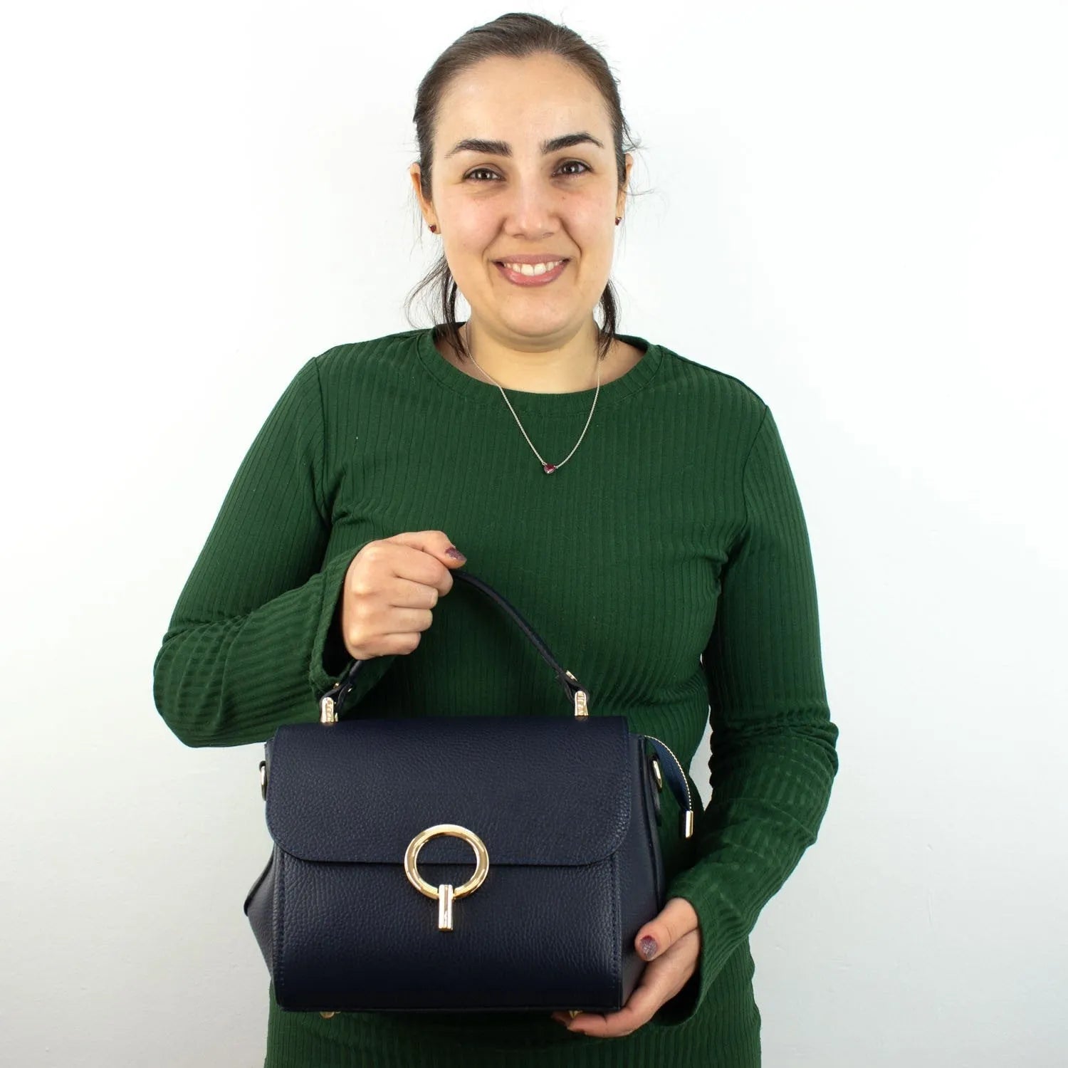 Bolso de Piel Pregato Omega Azul Marino - KimondoShop