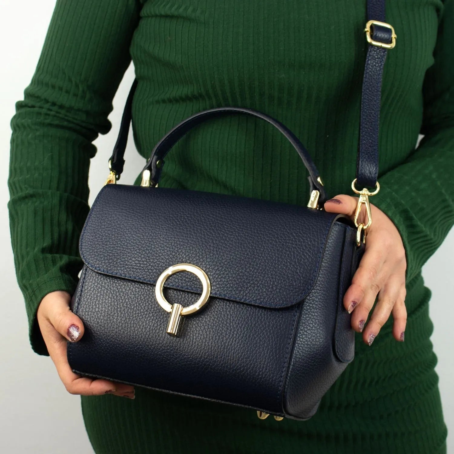 Bolso de Piel Pregato Omega Azul Marino - KimondoShop