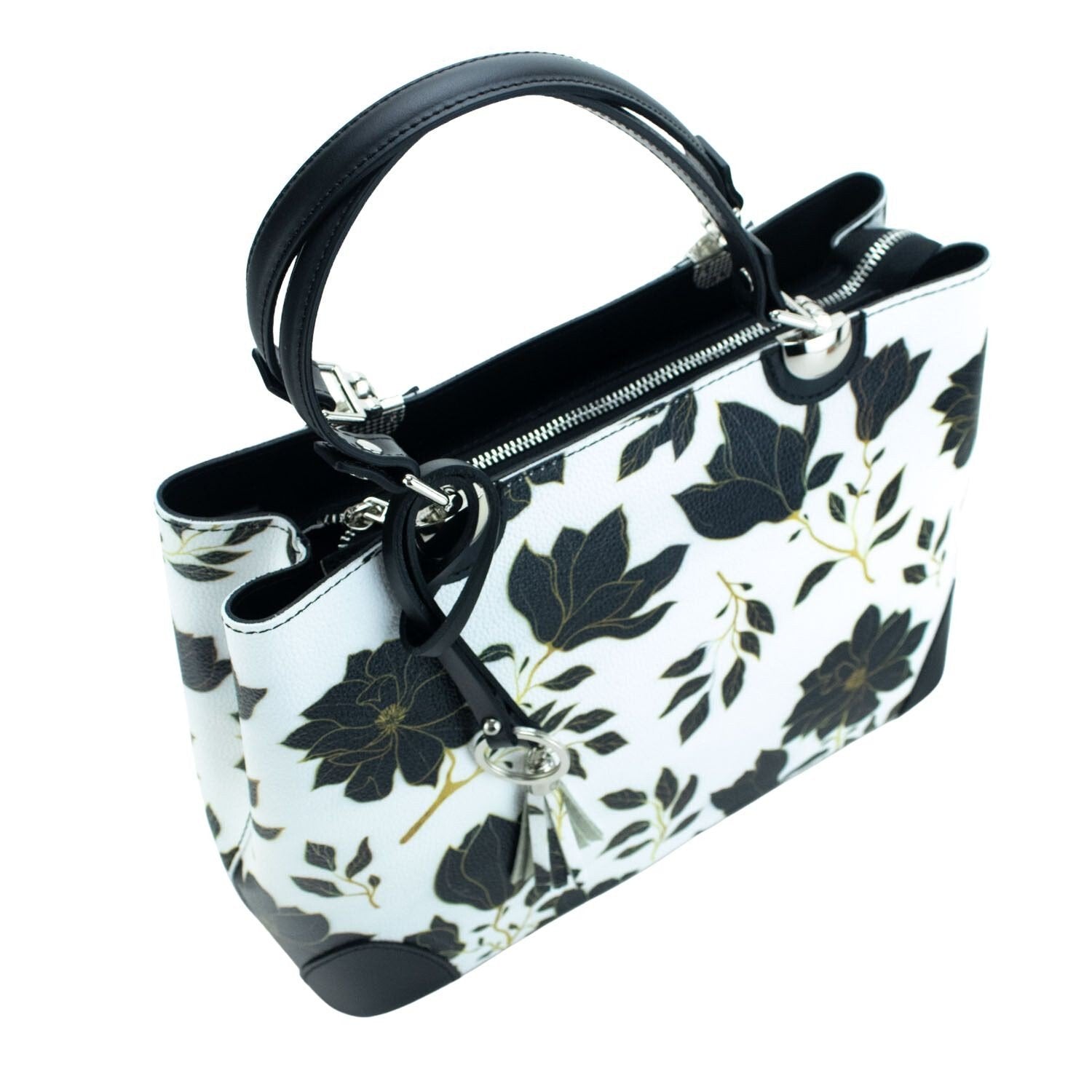 Bolso en piel Pregato Eleganza Fiori Neri Negro - KimondoShop