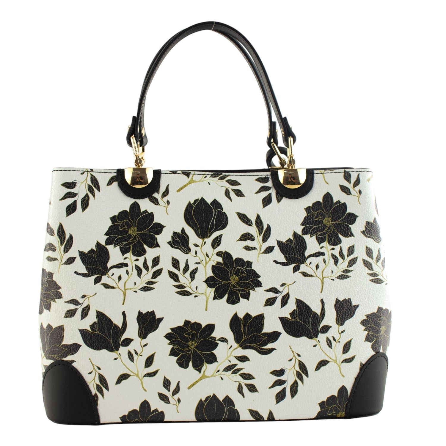 Bolso en piel Pregato Eleganza Fiori Neri Negro - KimondoShop