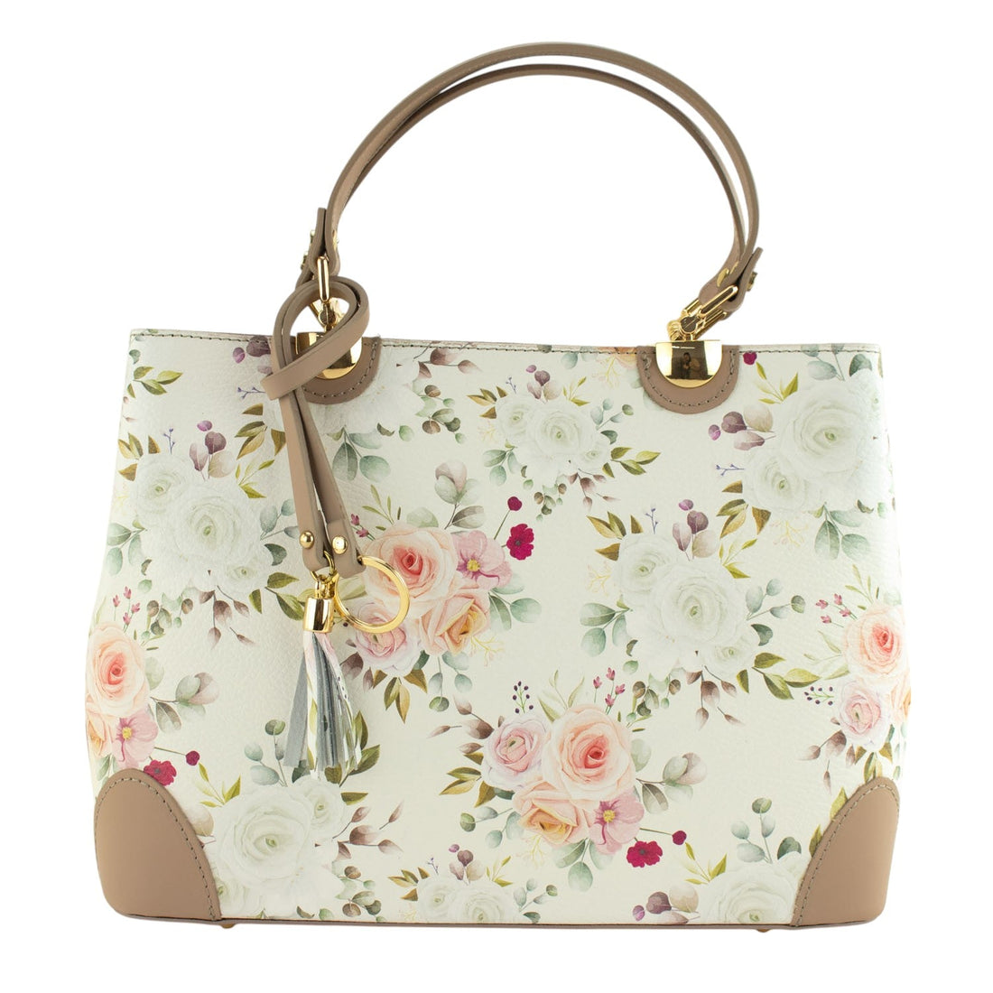 Bolso en piel Pregato Eleganza Floral Taupe - KimondoShop