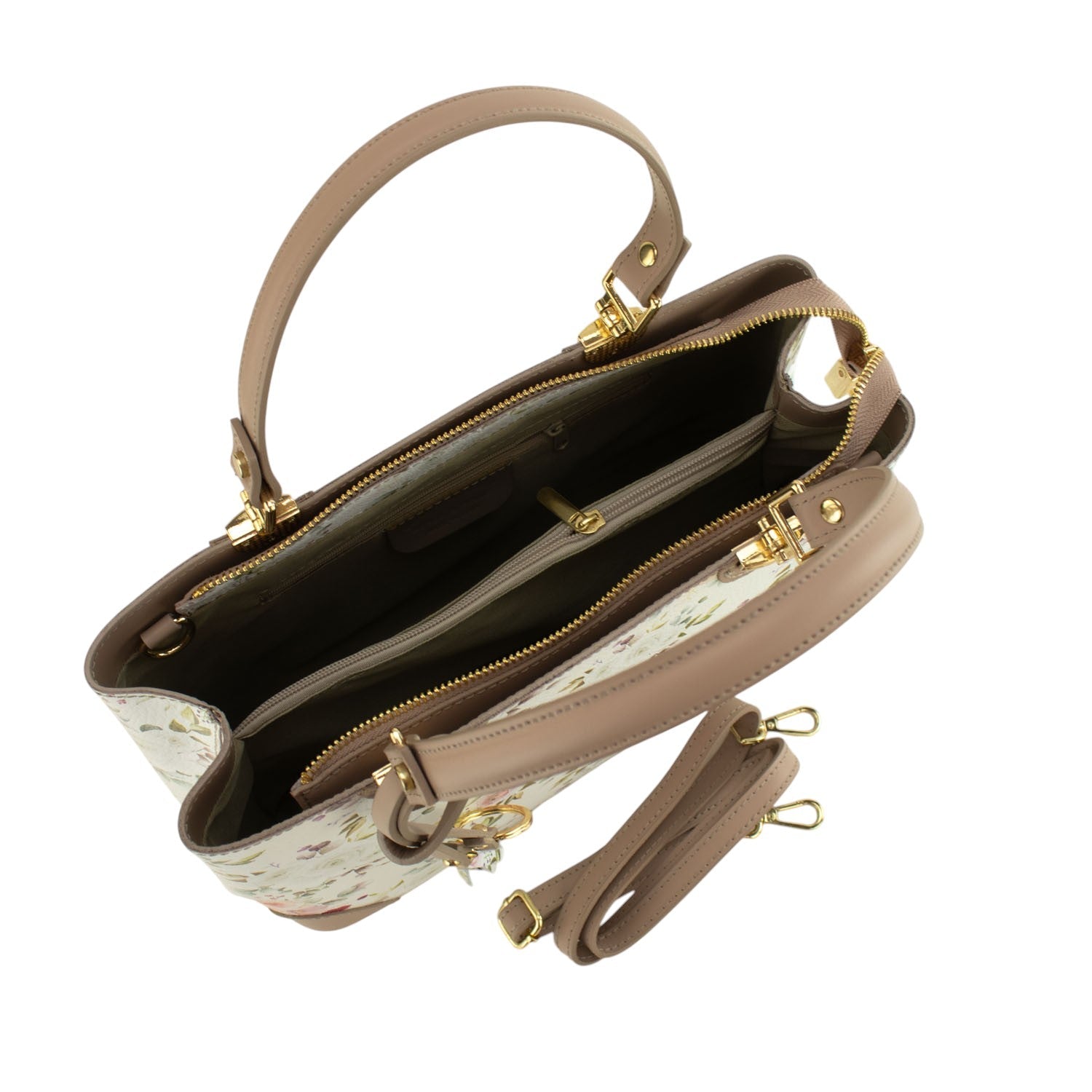 Bolso en piel Pregato Eleganza Floral Taupe - KimondoShop