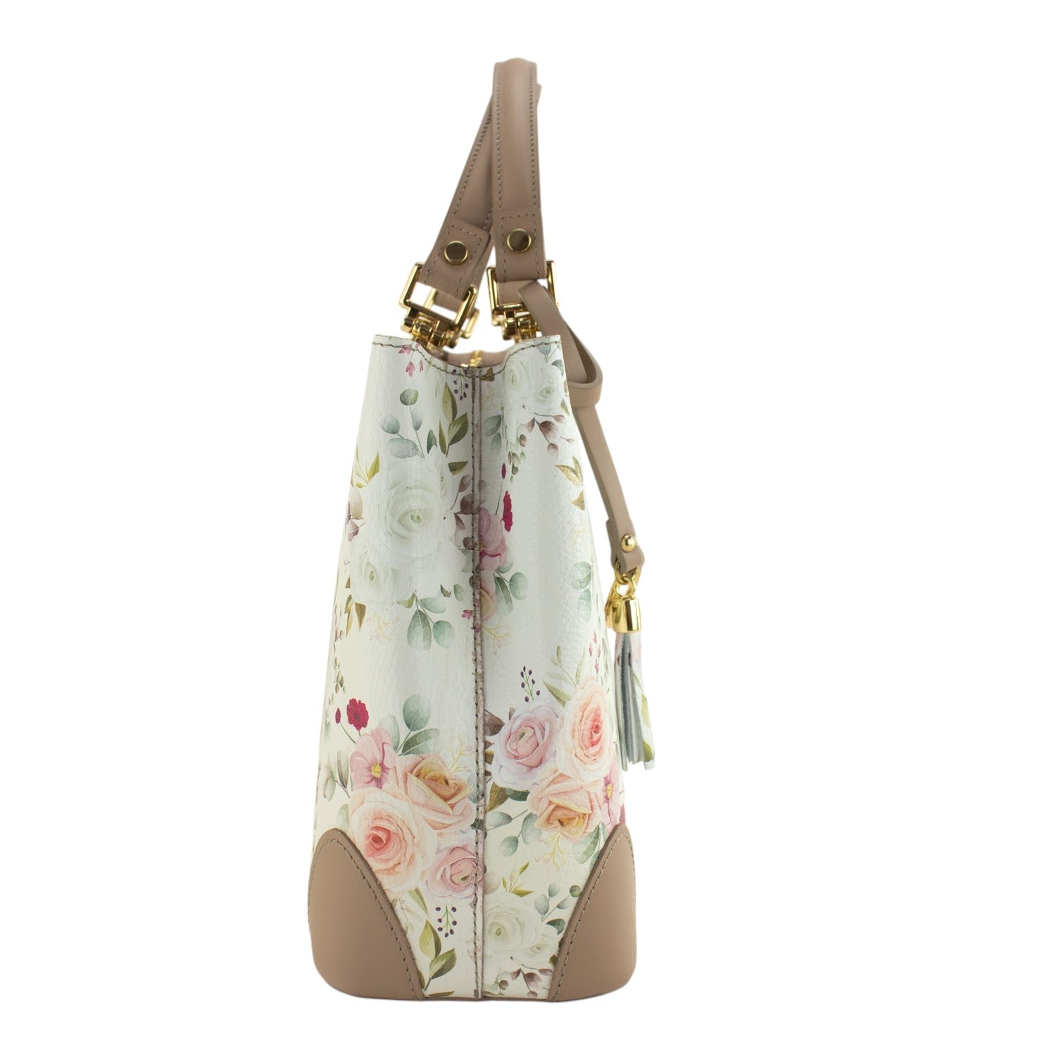 Bolso en piel Pregato Eleganza Floral Taupe - KimondoShop