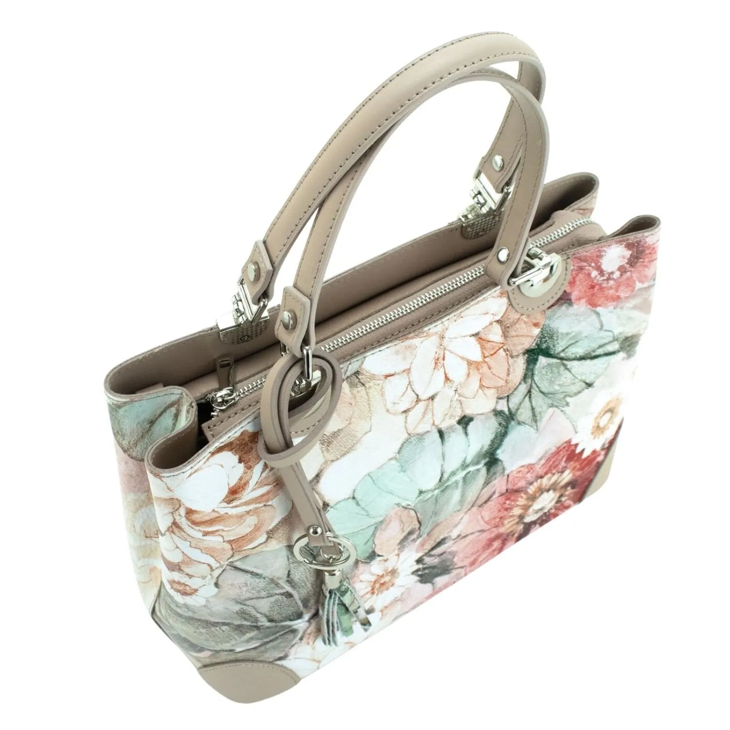 Bolso en piel Pregato Eleganza Flores Beige - KimondoShop