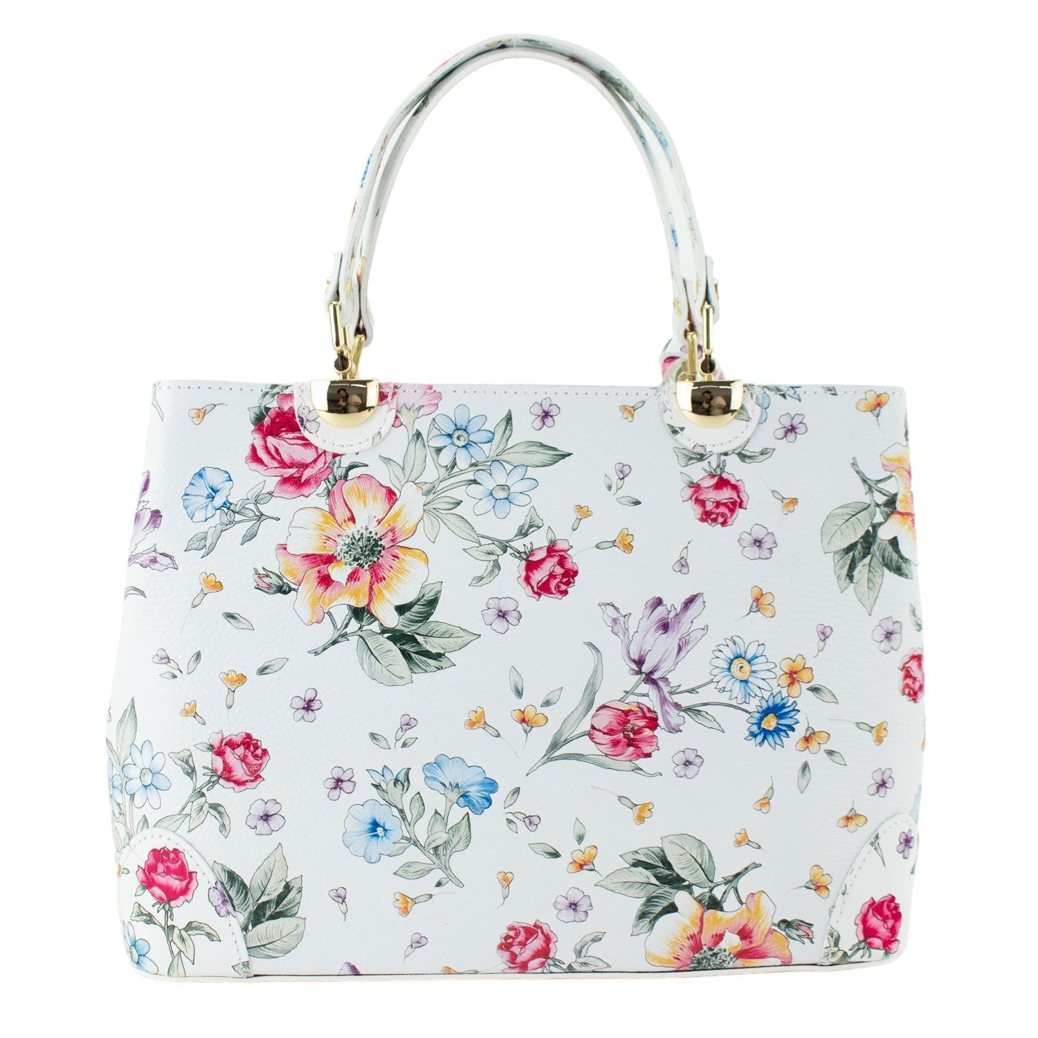Bolso en piel Pregato Eleganza Flores blancas multicolor - KimondoShop