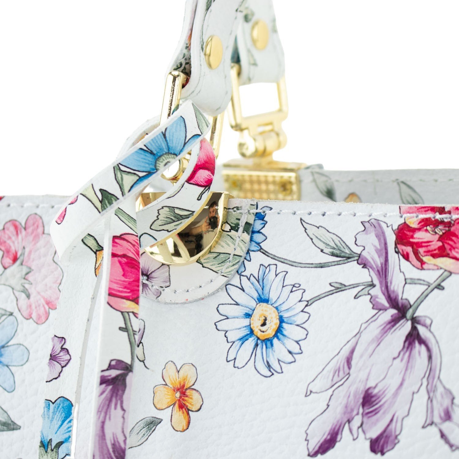 Bolso en piel Pregato Eleganza Flores blancas multicolor - KimondoShop