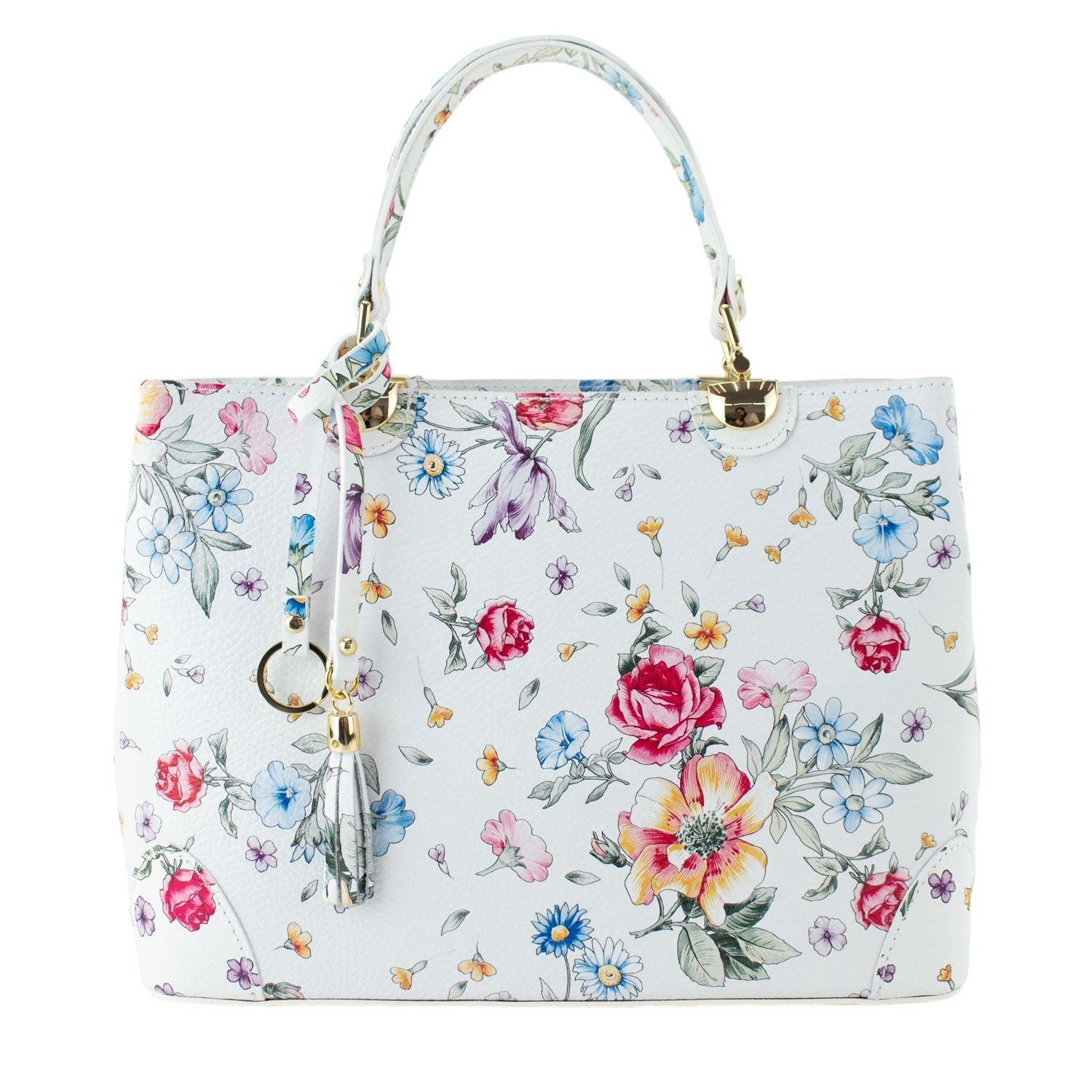 Bolso en piel Pregato Eleganza Flores blancas multicolor - KimondoShop