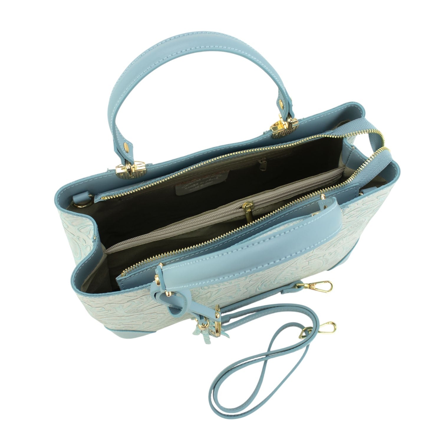 Bolso en piel Pregato Eleganza Grabado Azul - KimondoShop