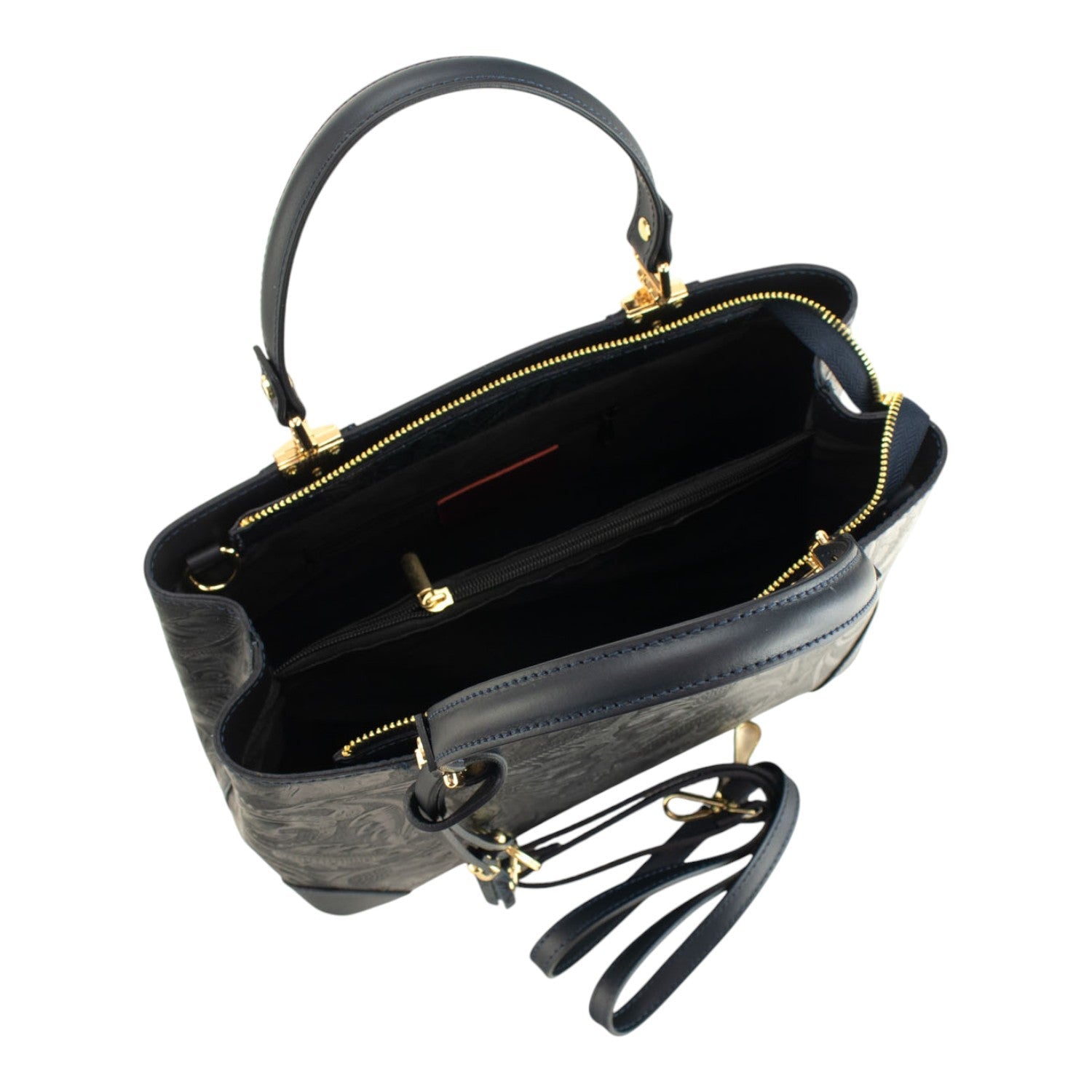 Bolso en piel Pregato Eleganza Grabado Azul marino - KimondoShop