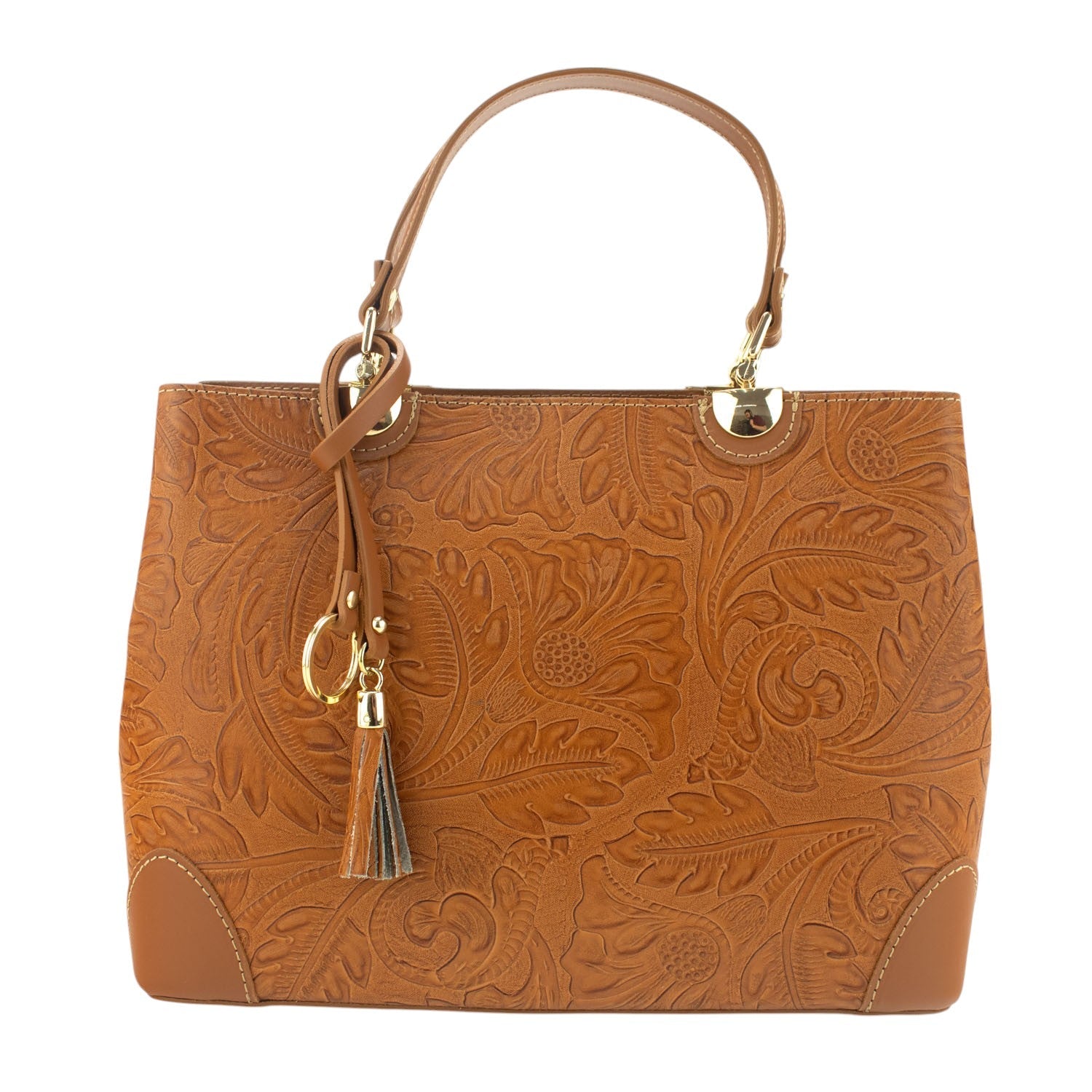 Bolso en piel Pregato Eleganza Grabado Camel - KimondoShop