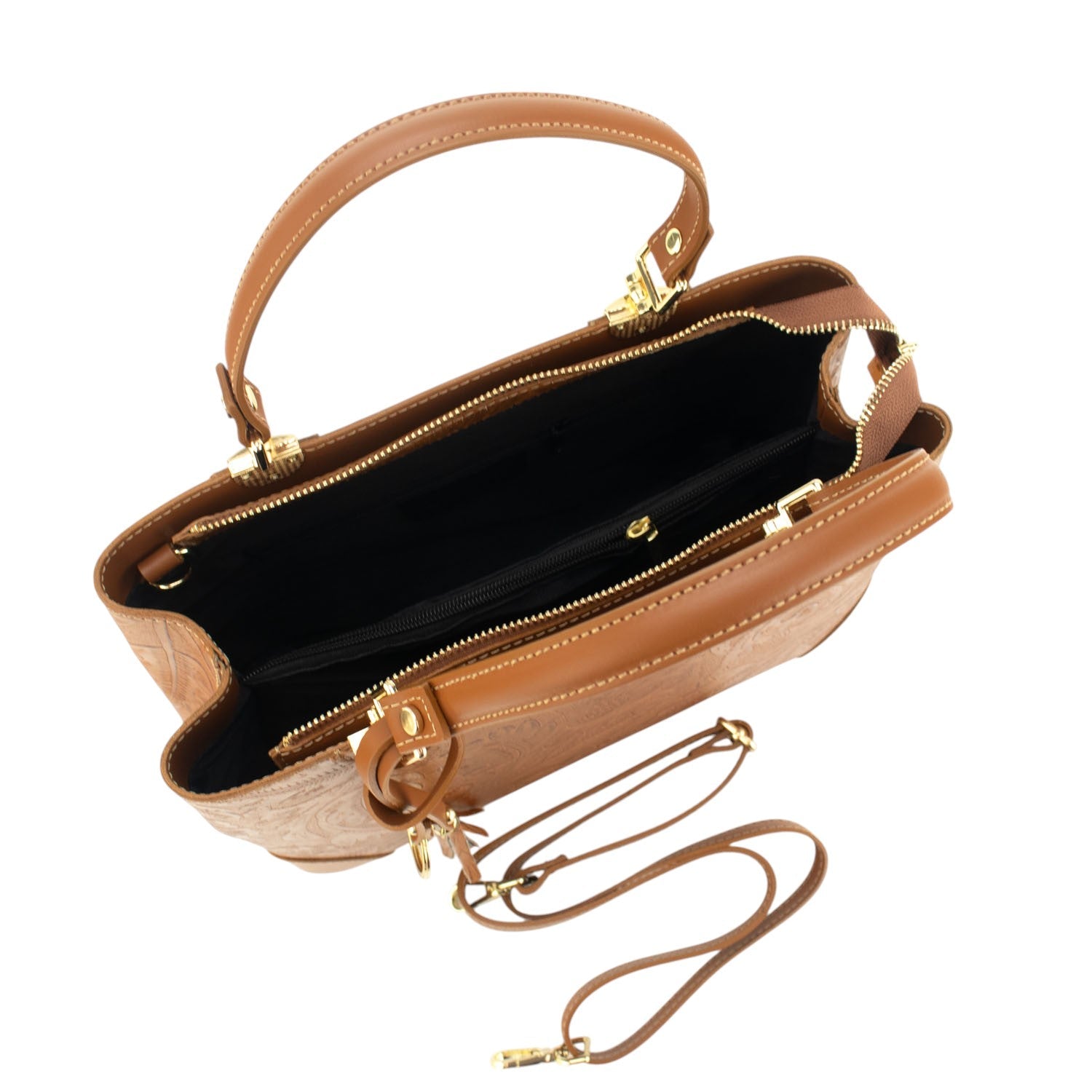 Bolso en piel Pregato Eleganza Grabado Camel - KimondoShop