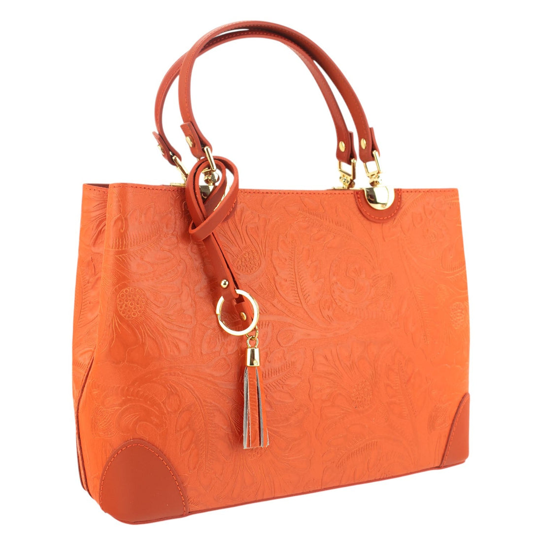 Bolso en piel Pregato Eleganza Grabado Naranja - KimondoShop